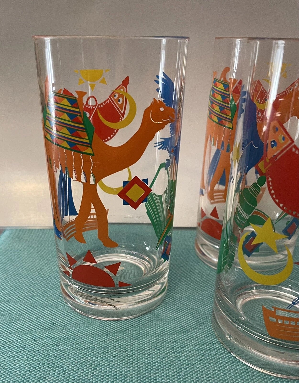 Four Arab Motifs Shatterproof Glasses Acrylic Camel, Hawk, Moon, Arabia | eBay