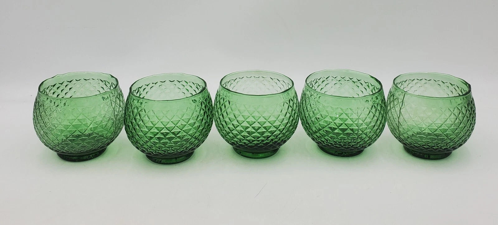 5 Vintage Empoli Diamond Point Glass Green Roly Poly Tumbler Italy Rare Italian | eBay