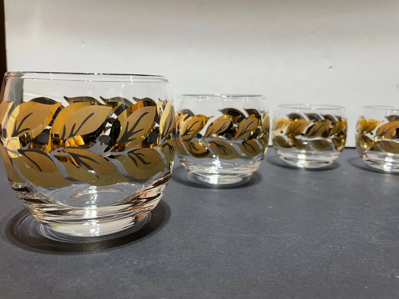 Six (6) Federal Roly Poly Gold and Black Leaves Glasses - Three Different Sizes | eBay