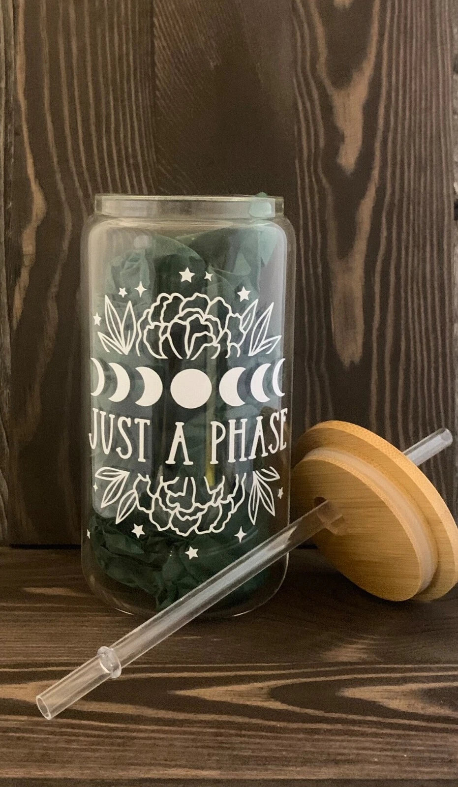 HMD Just a Phase 16 oz Glass Can Tumbler with Bamboo Lid and Straw. | eBay