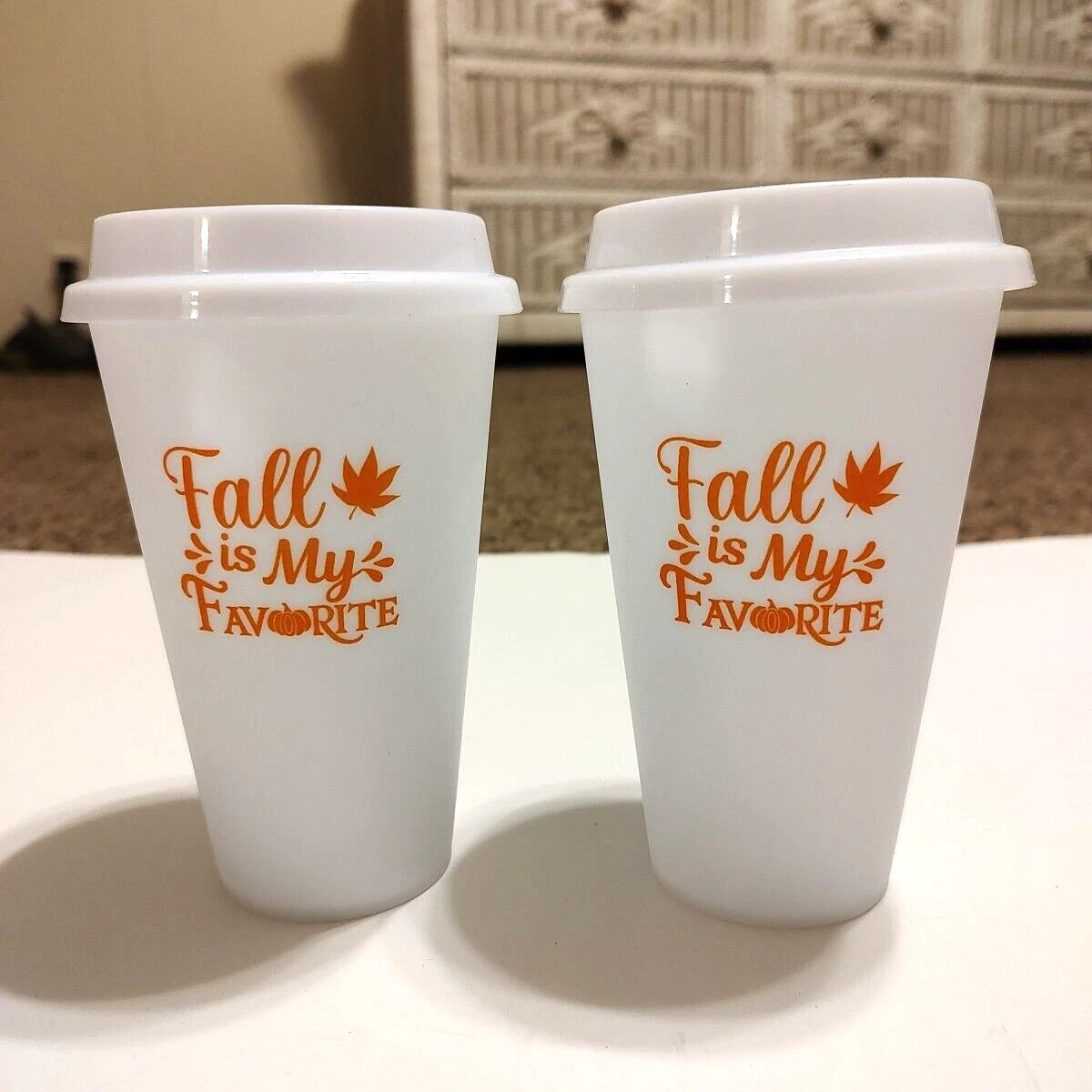 Perfect Harvest Is My Favorite Coffee 2 Go Tumbler w/ Lid 2 pk 16oz Orange Leaf | eBay