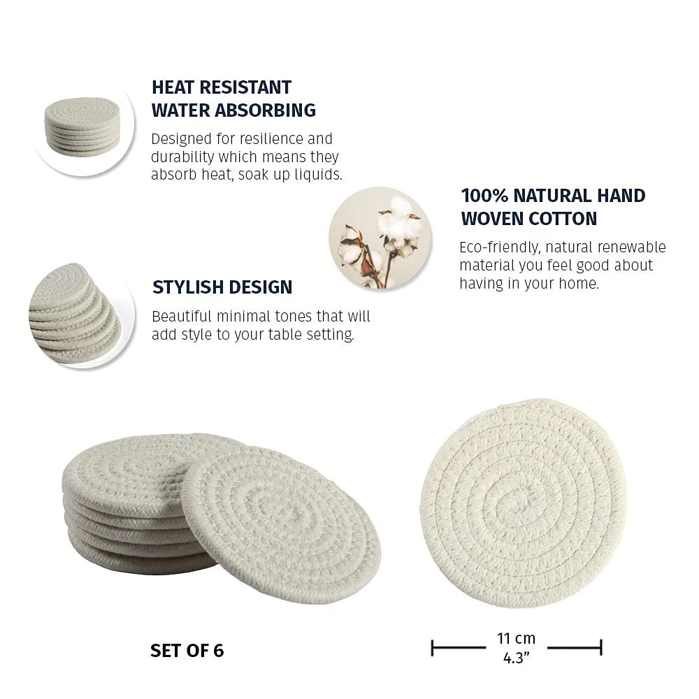 OrganiHaus Farmhouse Coasters Set of 6 White Aesthetic Boho Drink Coasters Ab... | eBay