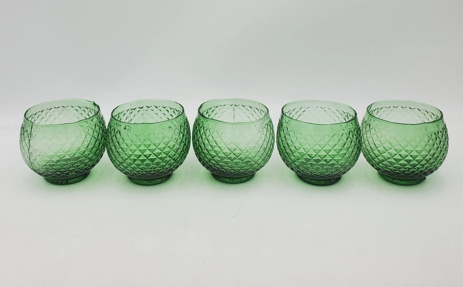 5 Vintage Empoli Diamond Point Glass Green Roly Poly Tumbler Italy Rare Italian | eBay