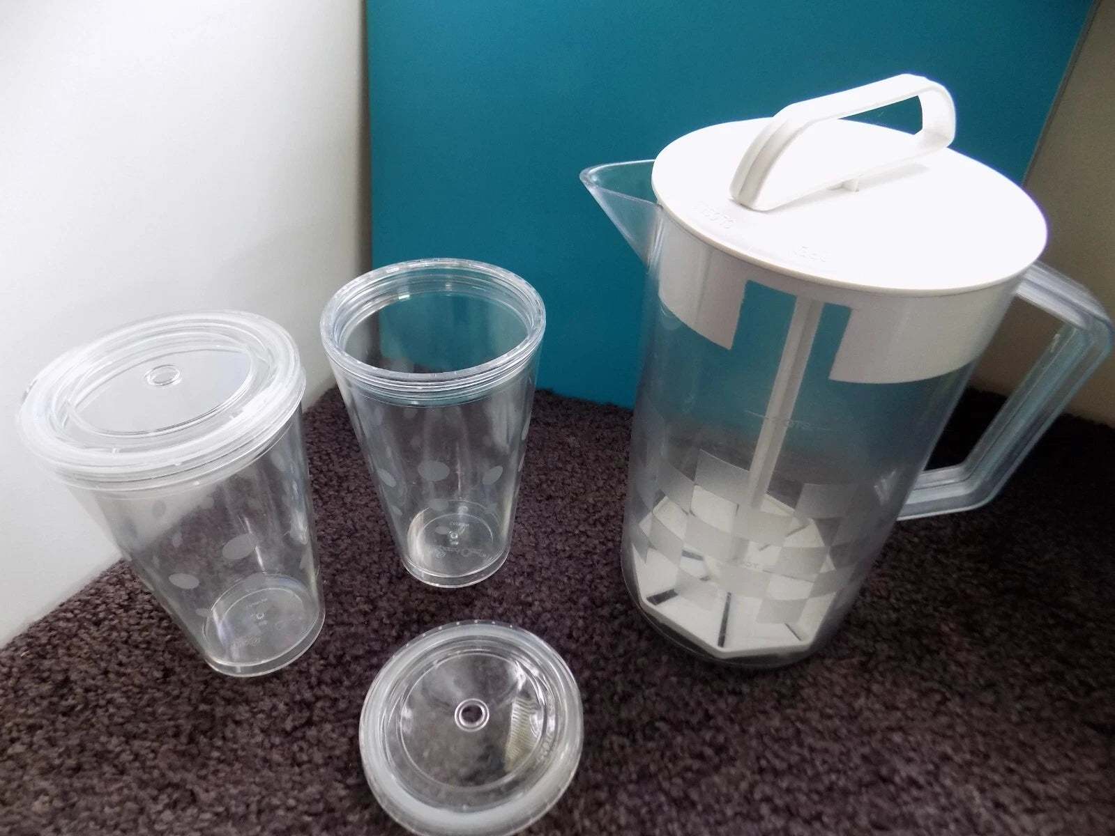 Pampered Chef Lot ~ Quick Stir Pitcher & 2 Double Wall Tumblers, Straw Lids | eBay