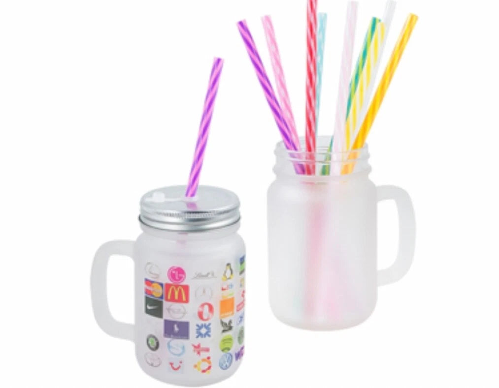 CLASSIC GLASS PITCHERS WITH RED PLASTIC STRAWS FOR COLD SUBLIMATION 15OZ NEW | eBay