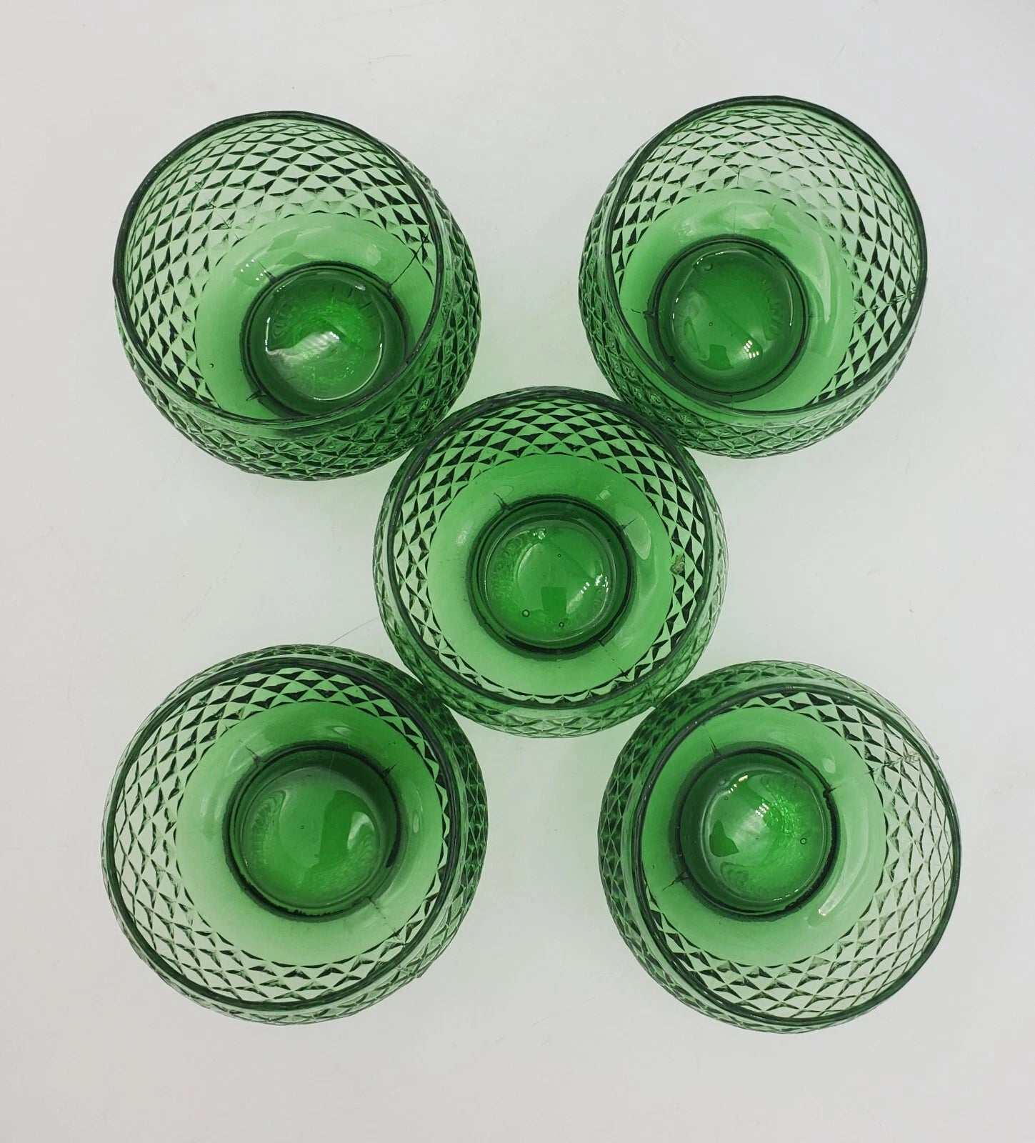 5 Vintage Empoli Diamond Point Glass Green Roly Poly Tumbler Italy Rare Italian | eBay