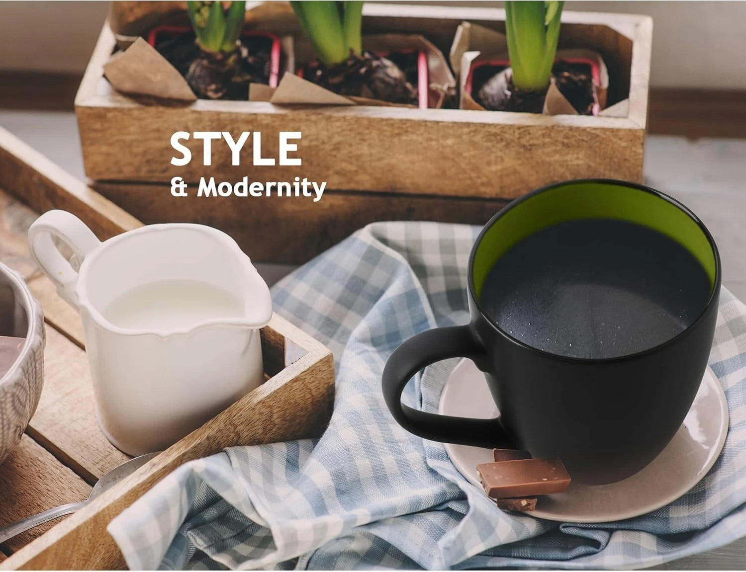 Set of 6 Stoneware Coffee Mugs 12 Oz Reusable Dishwasher Safe Modern Design | eBay