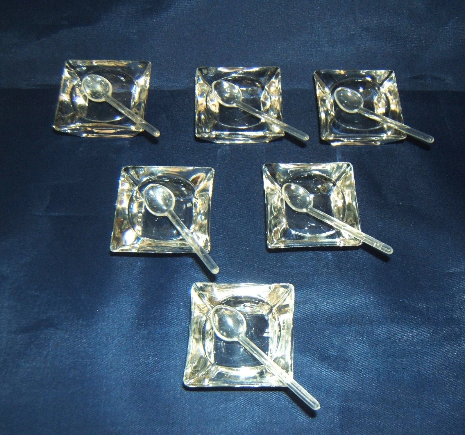 Set Of 6 Antique Salt Cellars, Clear Cut Glass With 6 Plastic Spoons | eBay