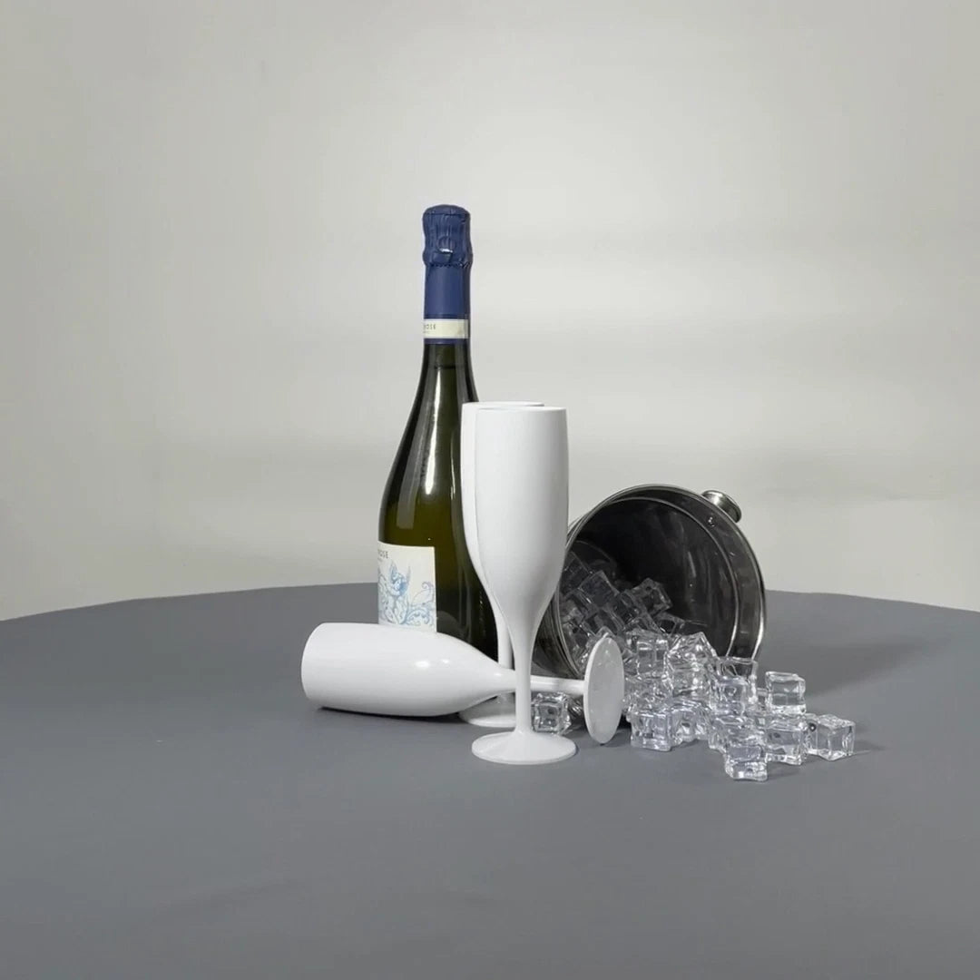 6 x White Plastic Champagne Flutes Reusable 175ml Prosecco Glasses Washable | eBay