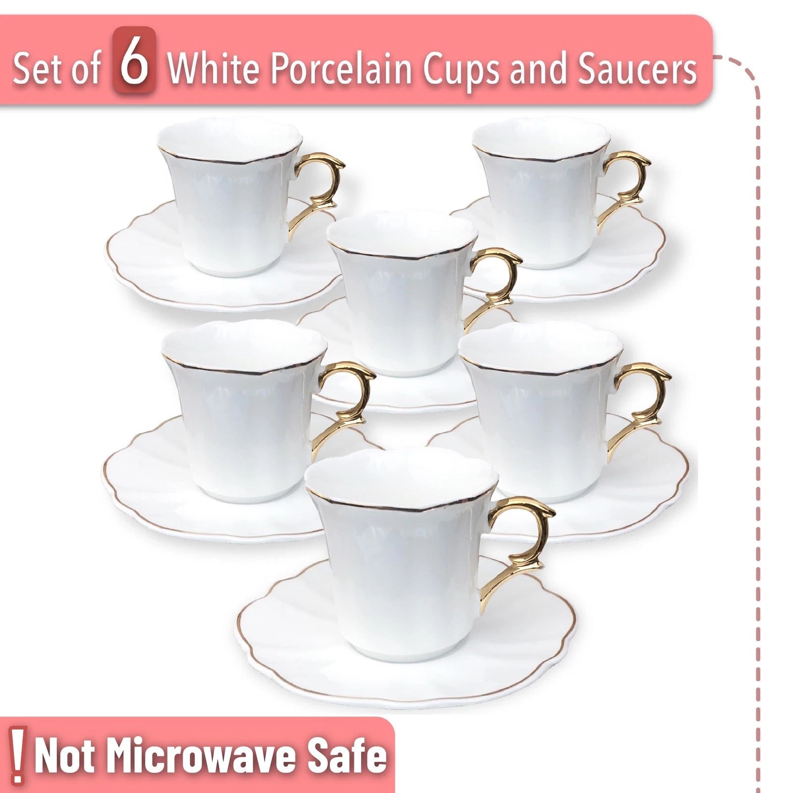 Brew To A Tea White Espresso Cups with Saucers, Set of 6 (2.4 oz), Porcelain ... | eBay