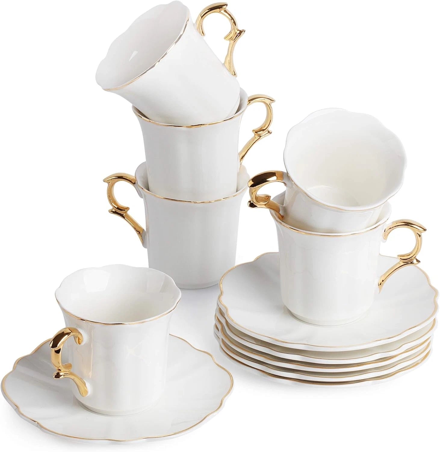 Brew To A Tea White Espresso Cups with Saucers, Set of 6 (2.4 6, | eBay