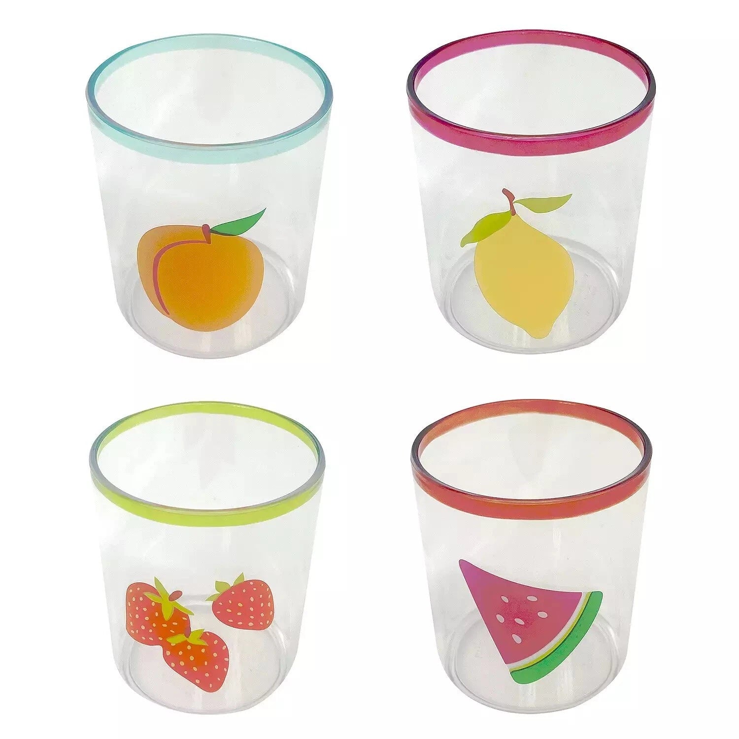 Set of 4 Melamine Celebrate Summer Fruit Plates & Acrylic Glasses Set Dishes NEW | eBay