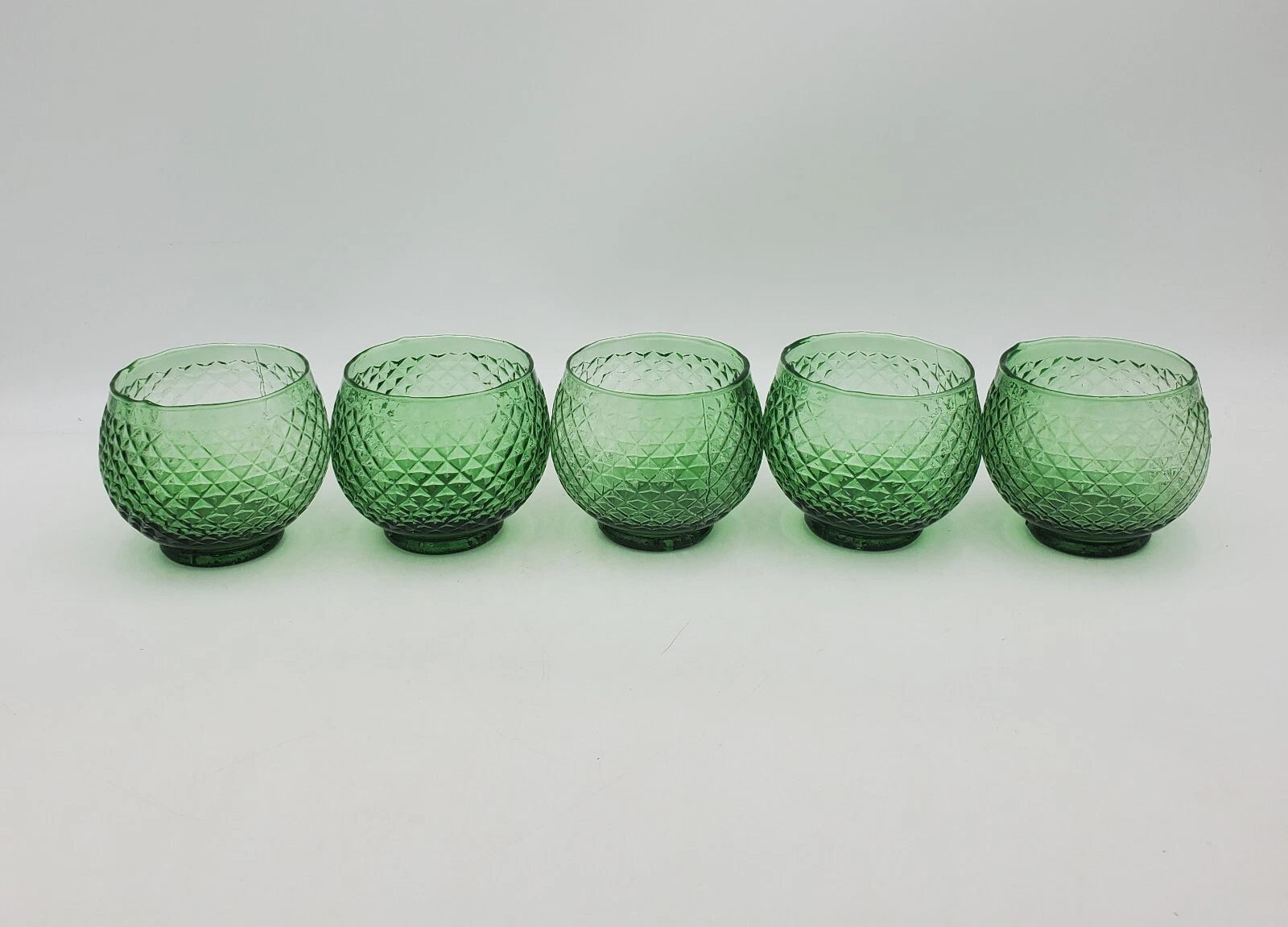 5 Vintage Empoli Diamond Point Glass Green Roly Poly Tumbler Italy Rare Italian | eBay