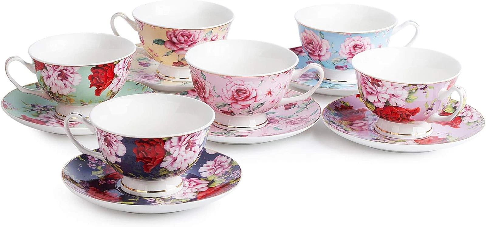 Btat- Tea Cups, Tea Cups and Saucers Set of 6, Tea Set, Floral Tea Cups (8Oz), T | eBay
