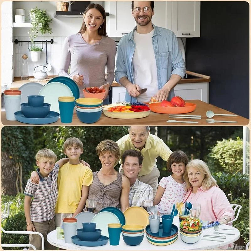 42Pcs Wheat Straw Dinnerware Set Eco Friendly Unbreakable Plates Bowls BPA Free | eBay