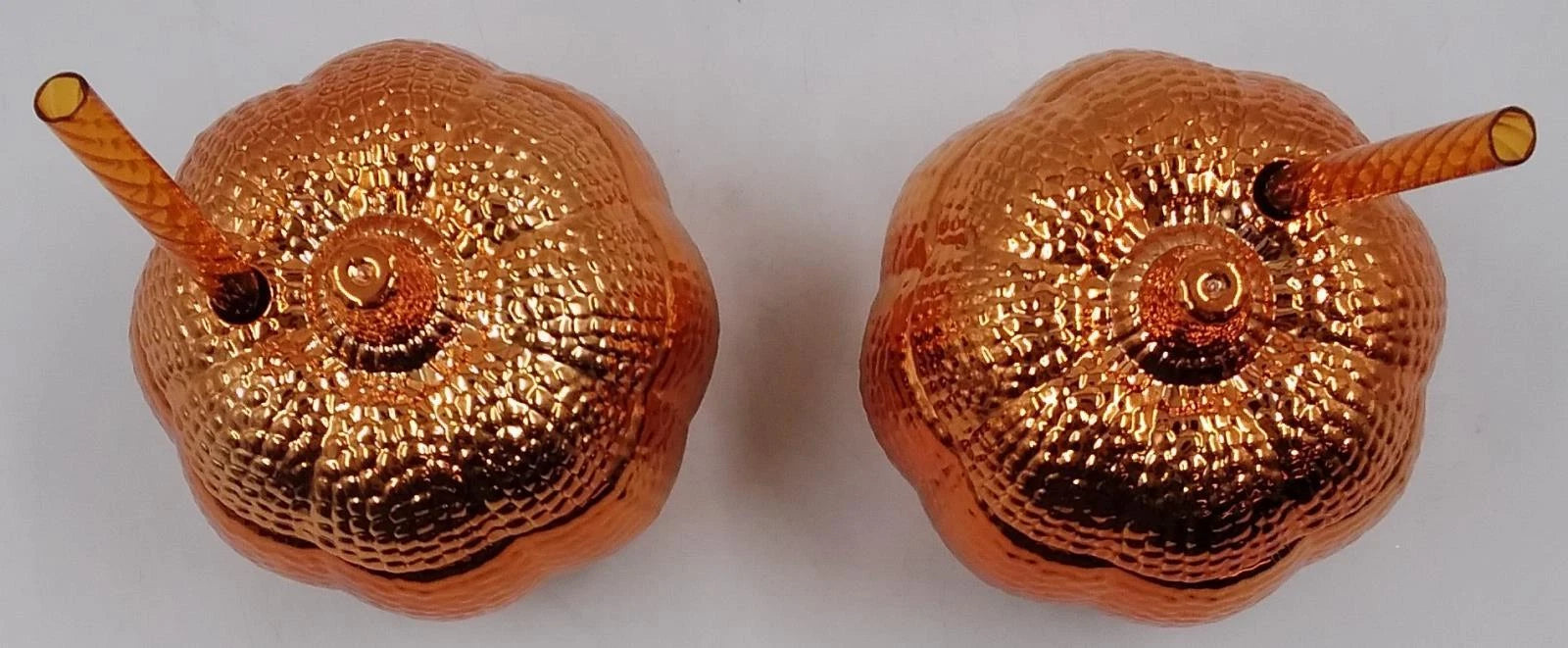 Lot Of 2 Orange Metallic Pumpkin Sipper Fall/Halloween Cups W/ Lid & Straw 15 Oz | eBay