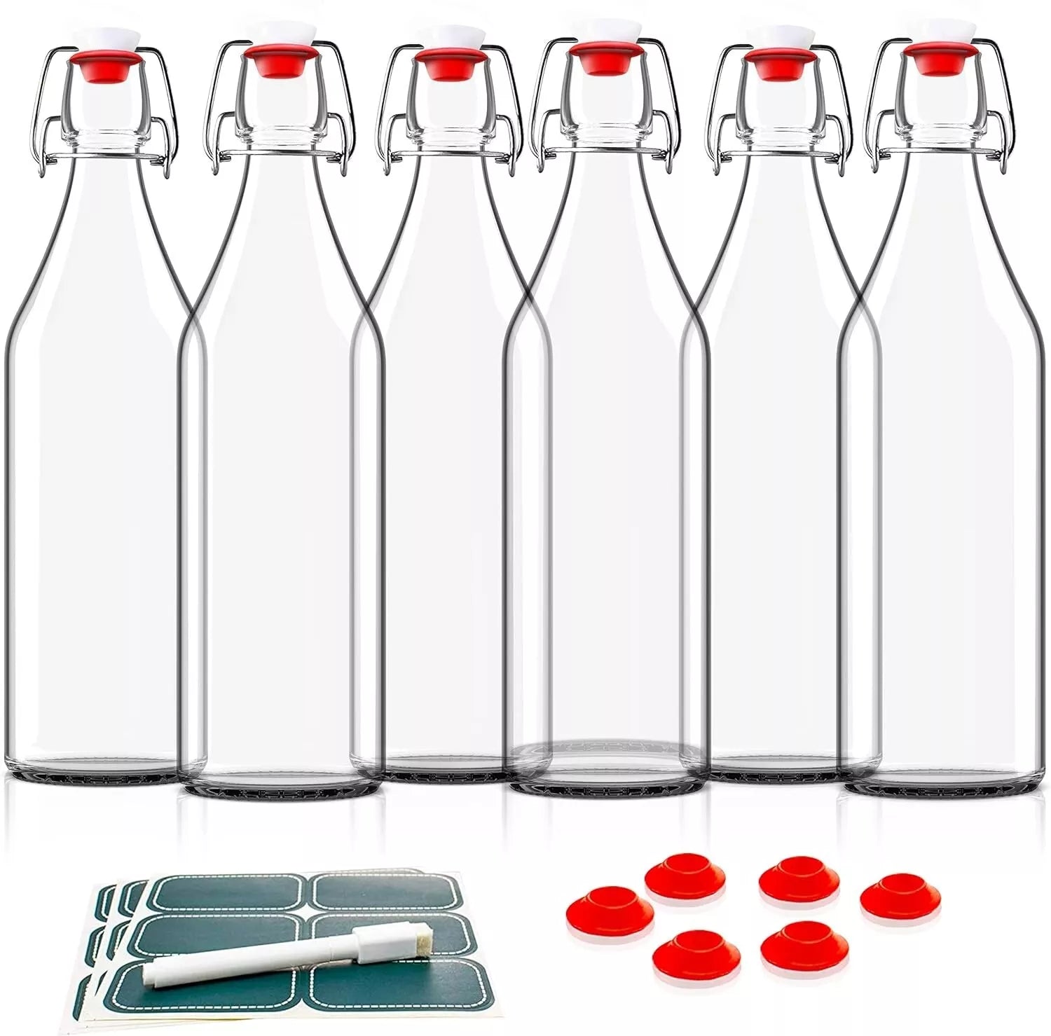 Elegant 16oz Clear Glass Bottles with Caps & Labels - Perfect for Home Brewing | eBay