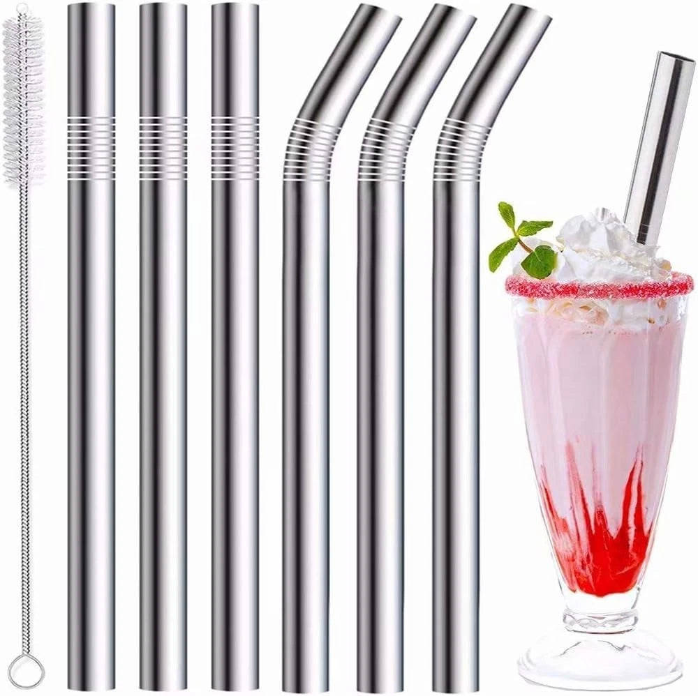 Durable 0.4'' Extra Wide Stainless Steel Drinking Straws - Set of 6 with Brush | eBay