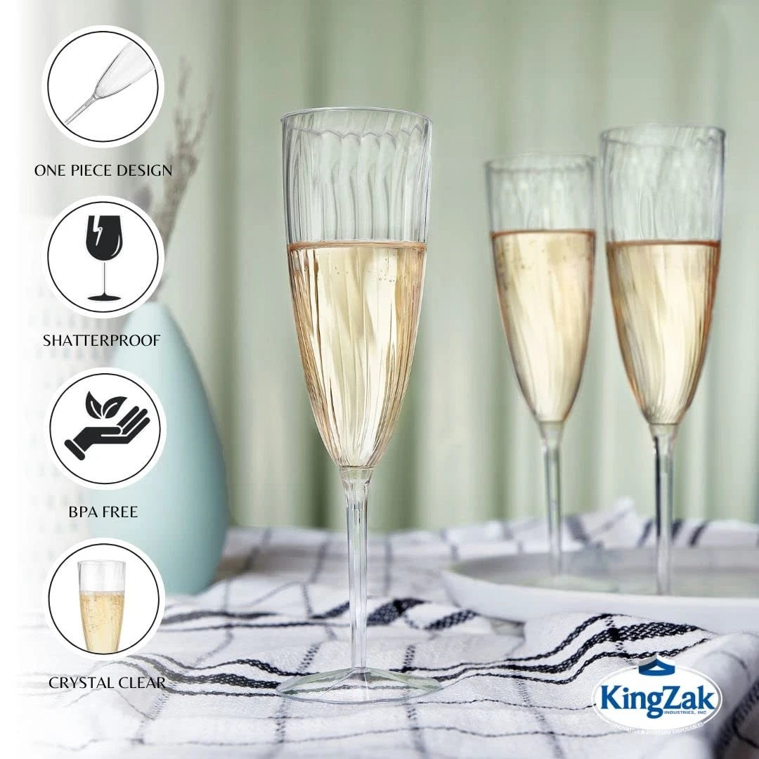 96 Count Premium Champagne Flutes 6 oz. Clear Hard Plastic 1-Piece Disposable... | eBay