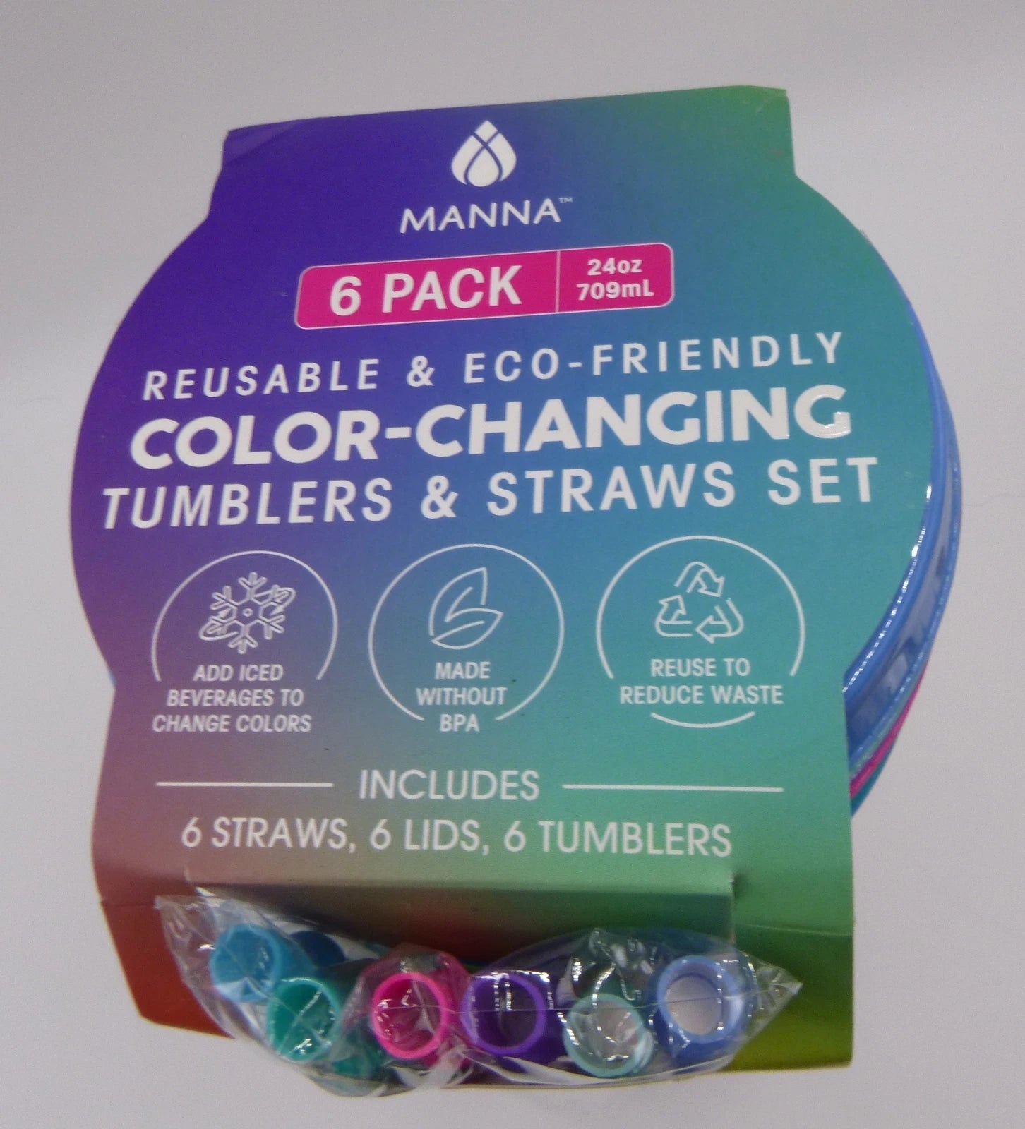 Manna Color Changing Tumbler Cups & Straws 24 oz Lids Cold Set Of 6 NIP | eBay