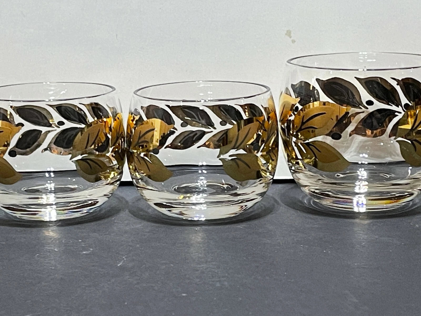 Six (6) Federal Roly Poly Gold and Black Leaves Glasses - Three Different Sizes | eBay