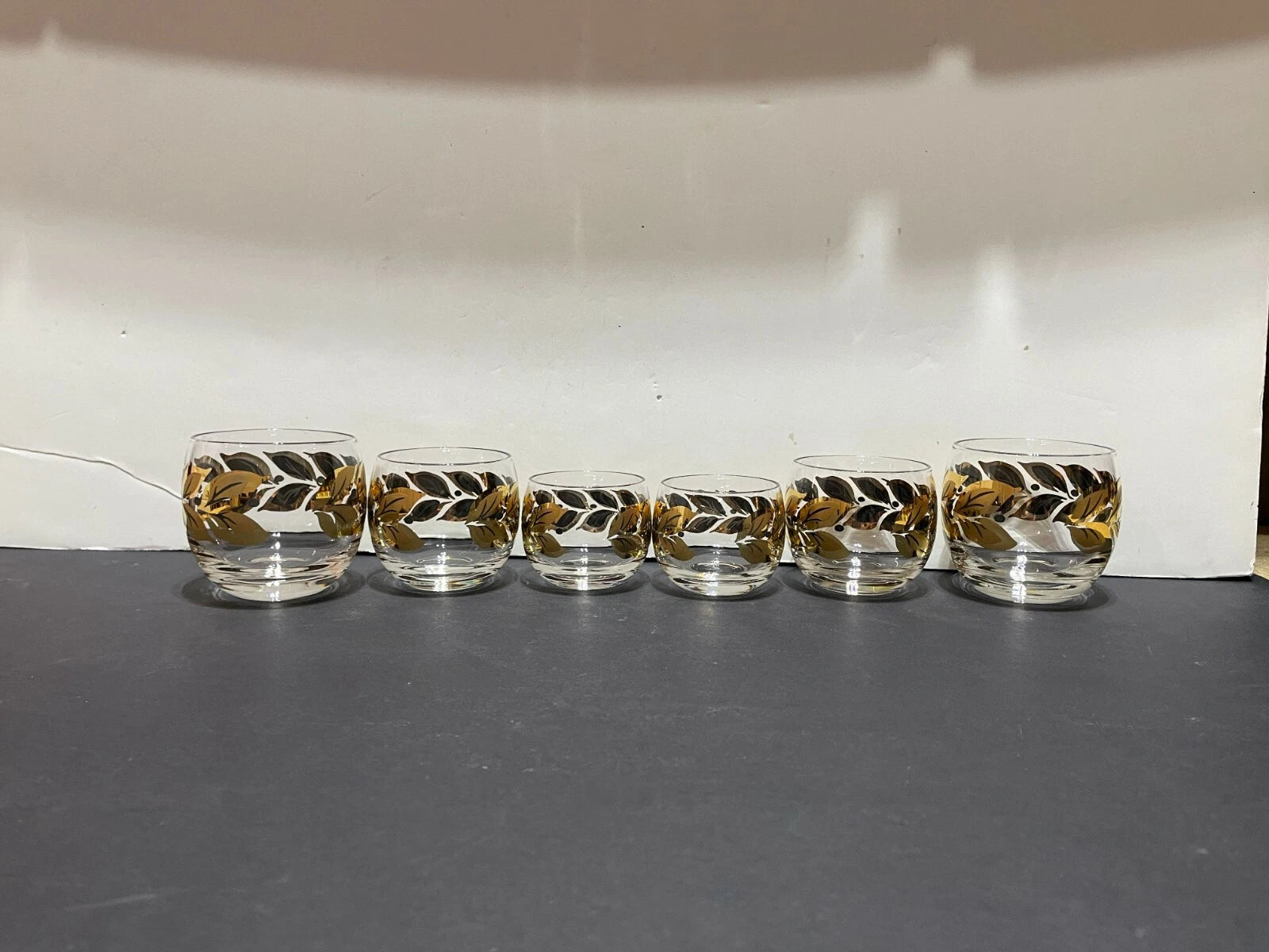 Six (6) Federal Roly Poly Gold and Black Leaves Glasses - Three Different Sizes | eBay