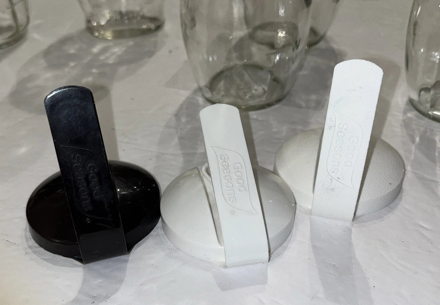 Lot of 6 Vintage Good Seasons Cruet Salad Dressing Bottle 3 w/Lids White Black | eBay