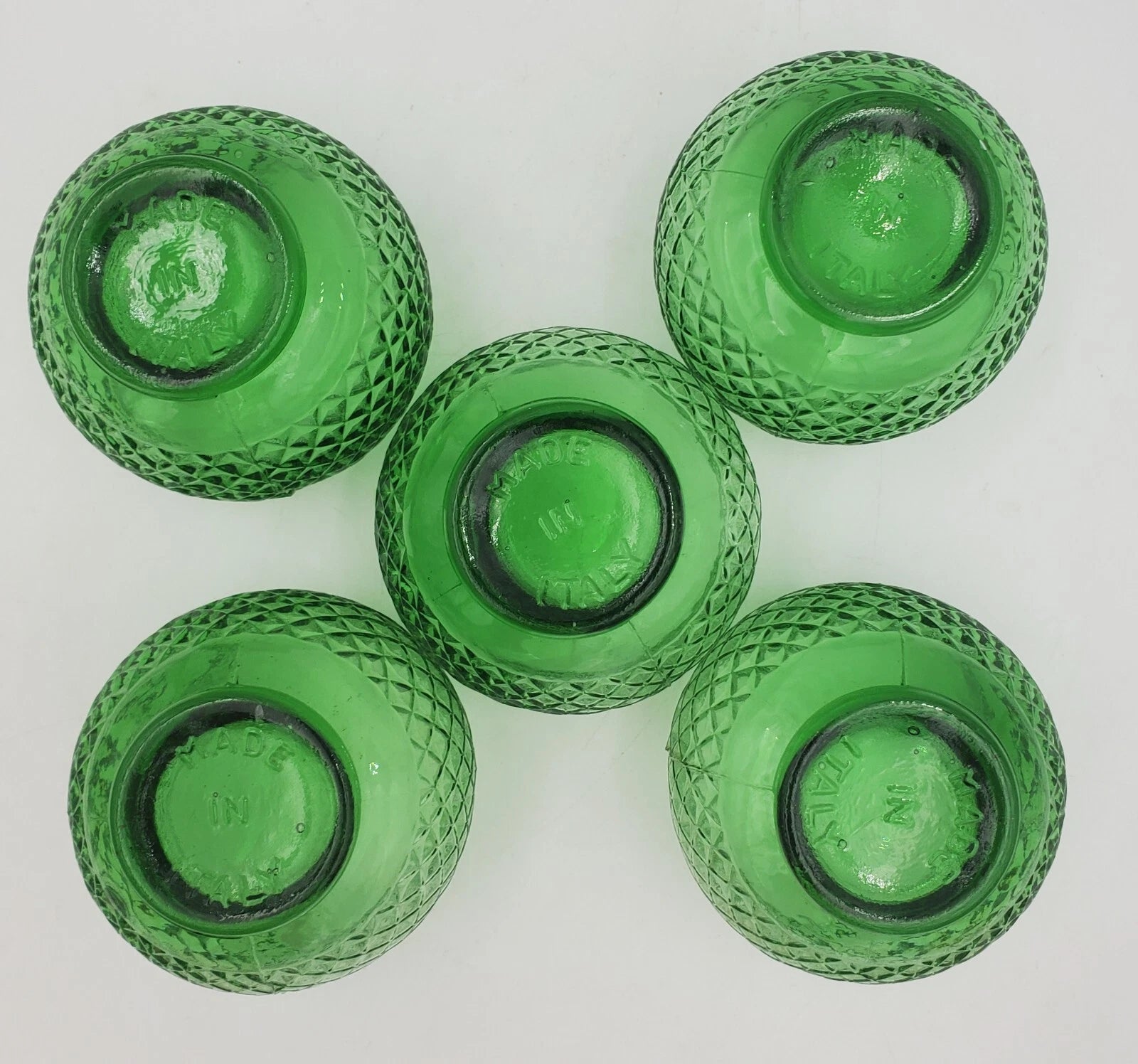 5 Vintage Empoli Diamond Point Glass Green Roly Poly Tumbler Italy Rare Italian | eBay