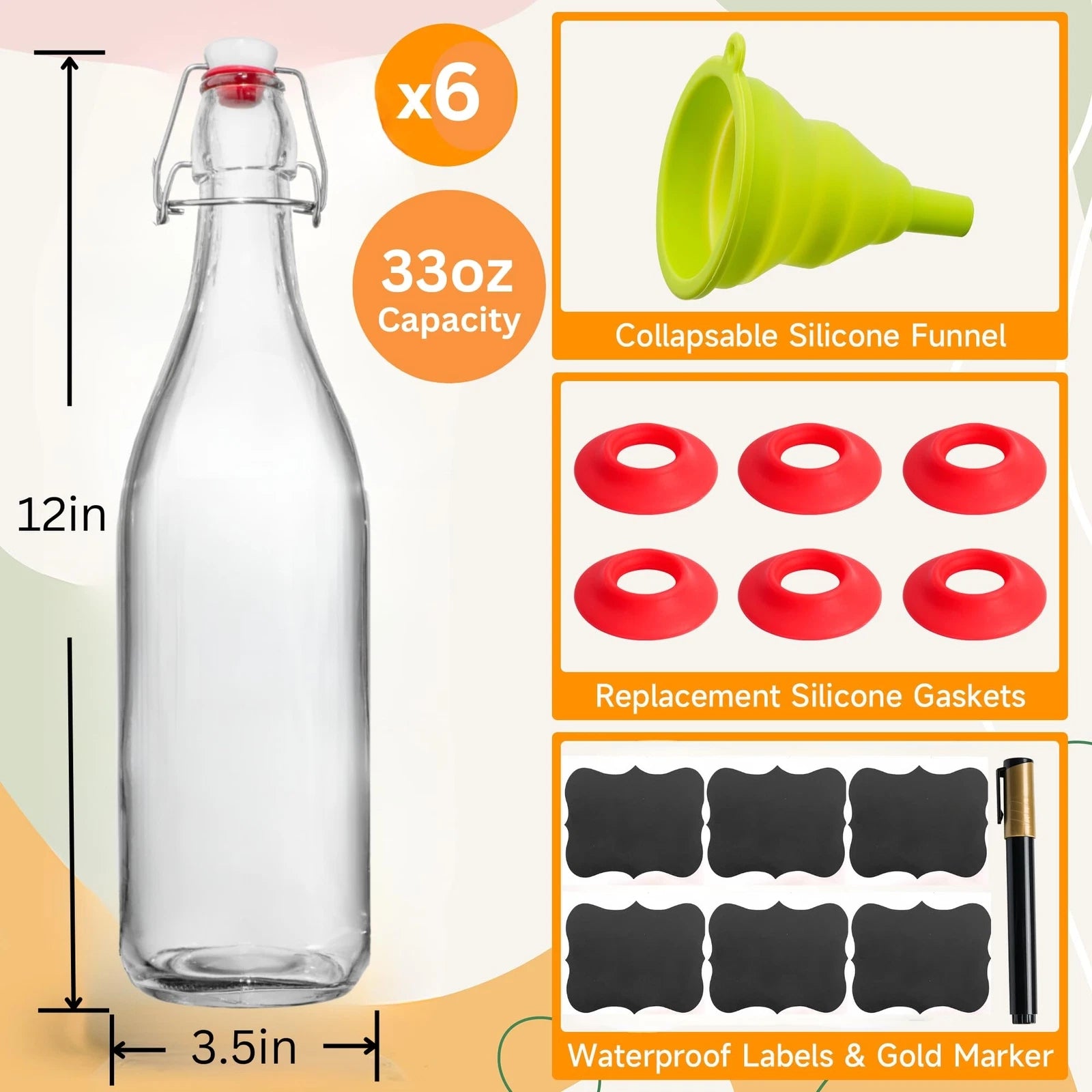 Giara Glass Bottle with Stopper Caps, Set of 6-33.75 Oz Swing Top Glass Bottl... | eBay