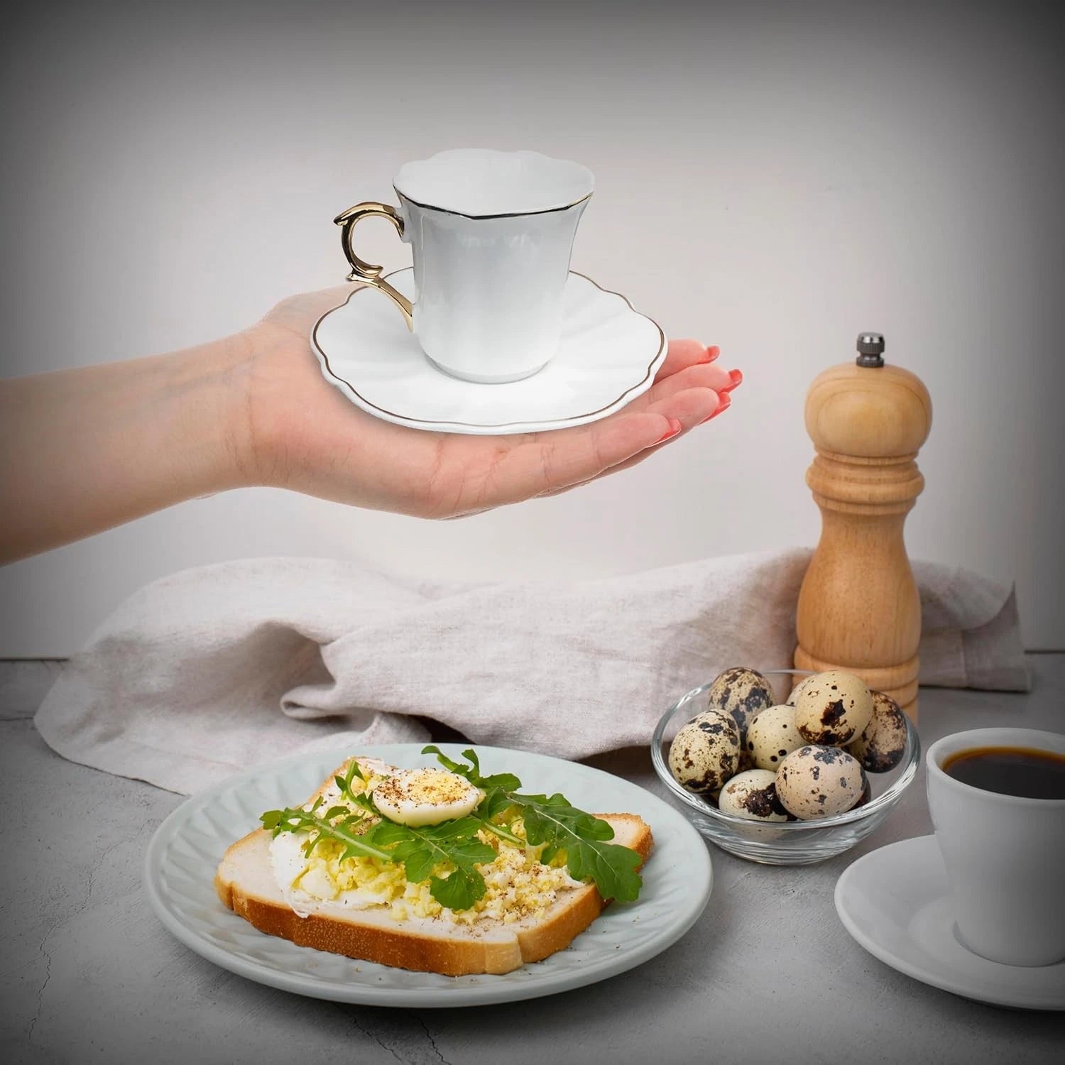 Brew To A Tea White Espresso Cups with Saucers, Set of 6 (2.4 6, | eBay