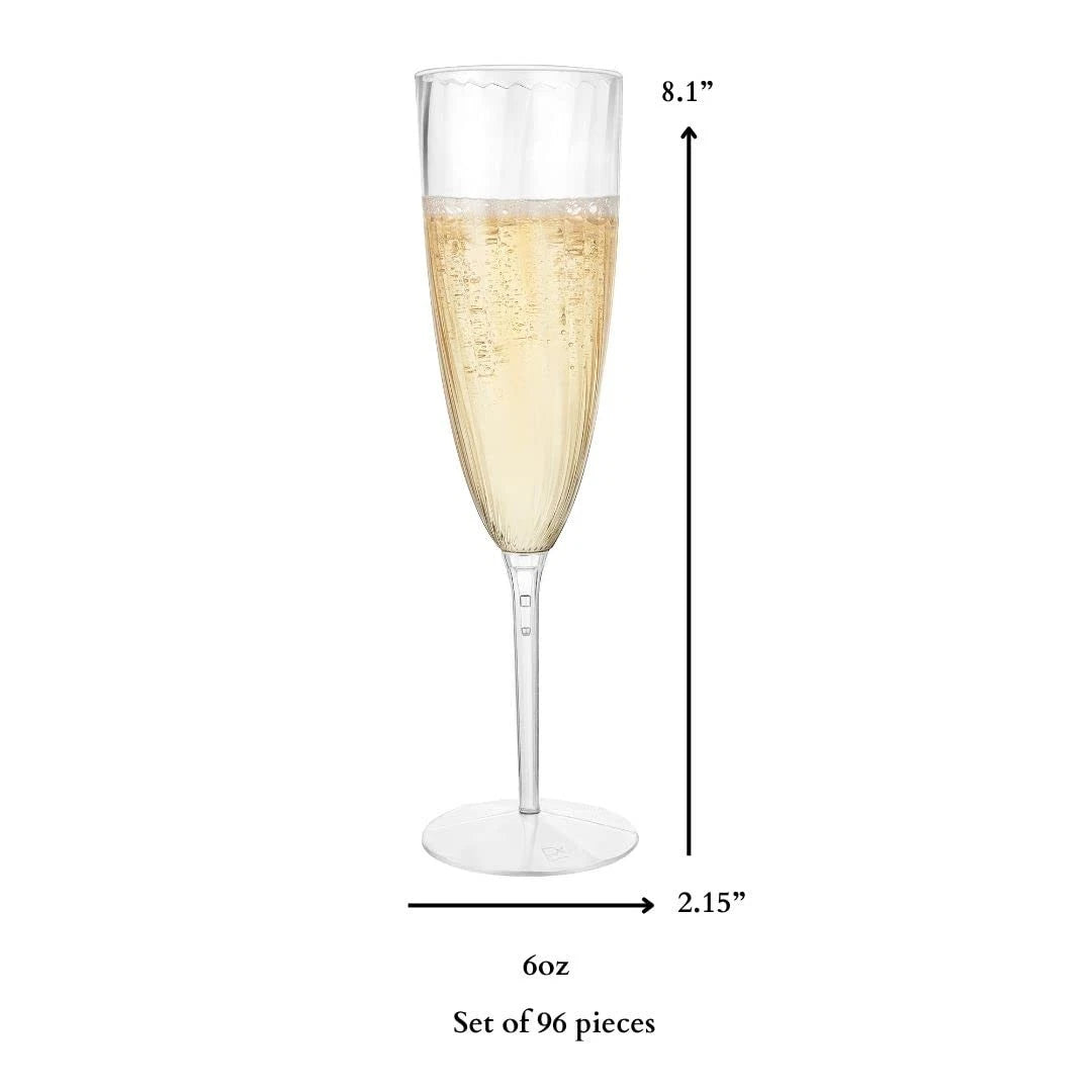 96 Count Premium Champagne Flutes 6 oz. Clear Hard Plastic 1-Piece Disposable... | eBay