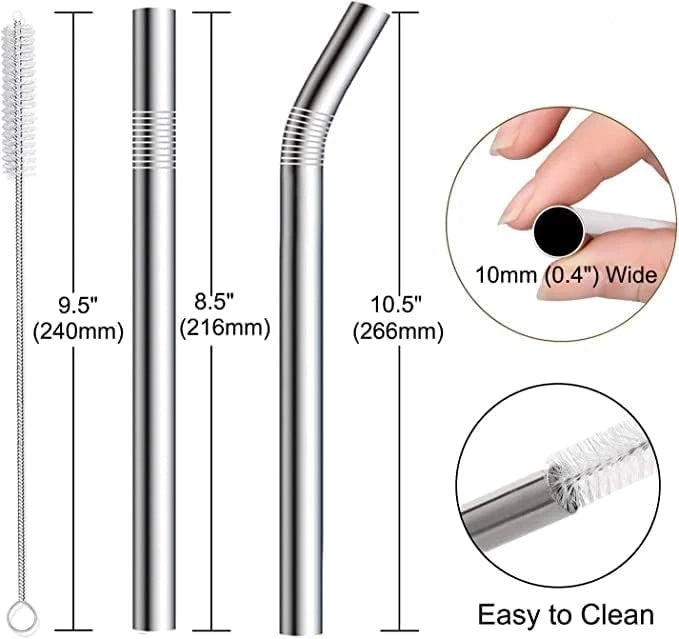 Durable 0.4'' Extra Wide Stainless Steel Drinking Straws - Set of 6 with Brush | eBay