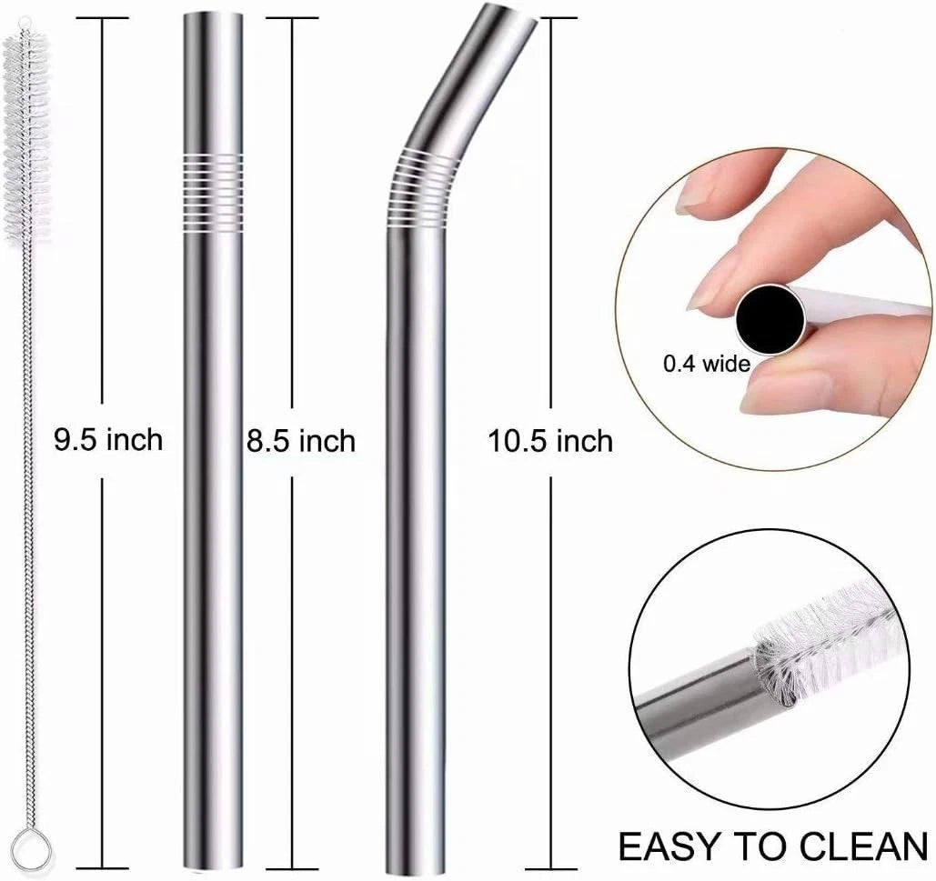 Durable 0.4'' Extra Wide Stainless Steel Drinking Straws - Set of 6 with Brush | eBay