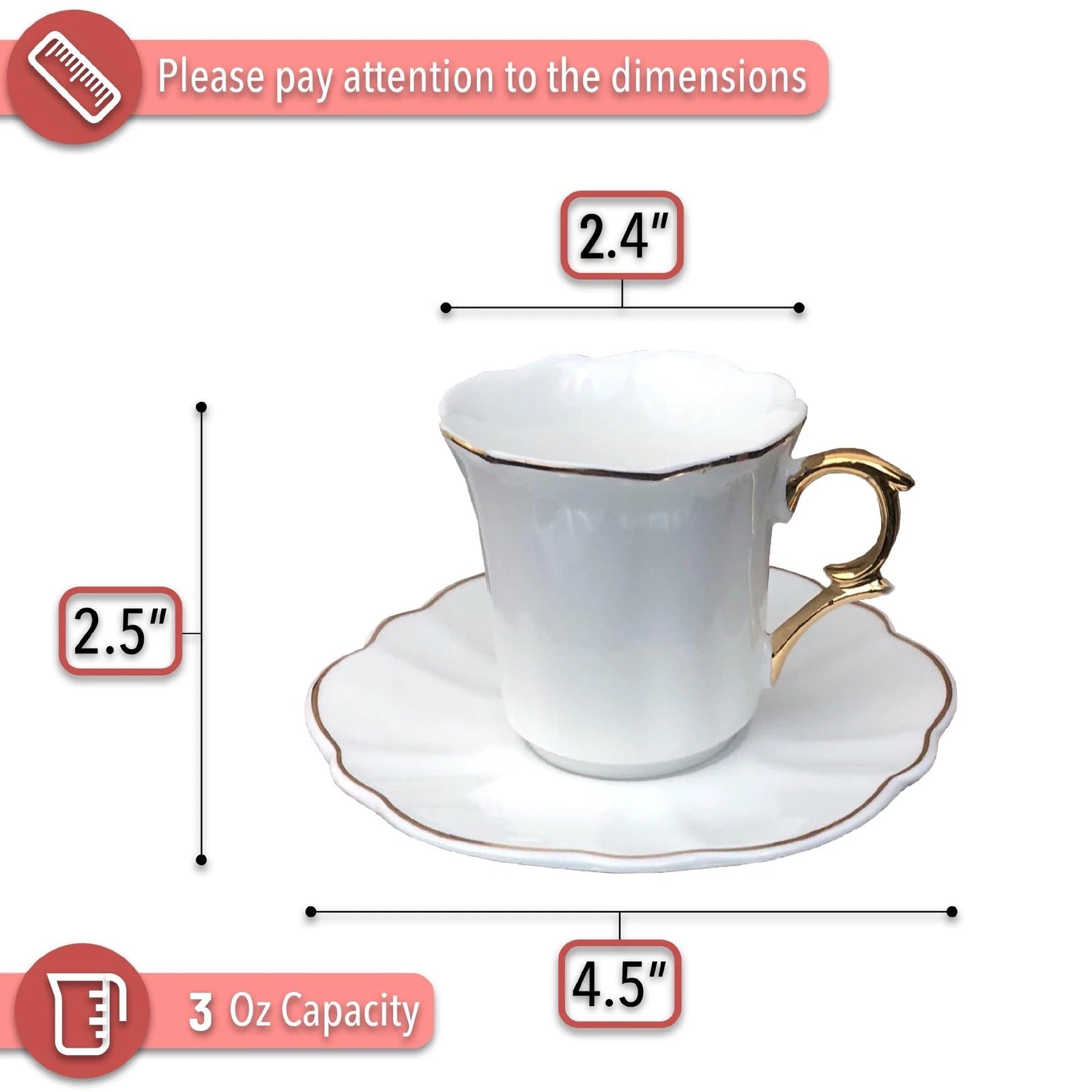 Brew To A Tea White Espresso Cups with Saucers, Set of 6 (2.4 oz), Porcelain ... | eBay