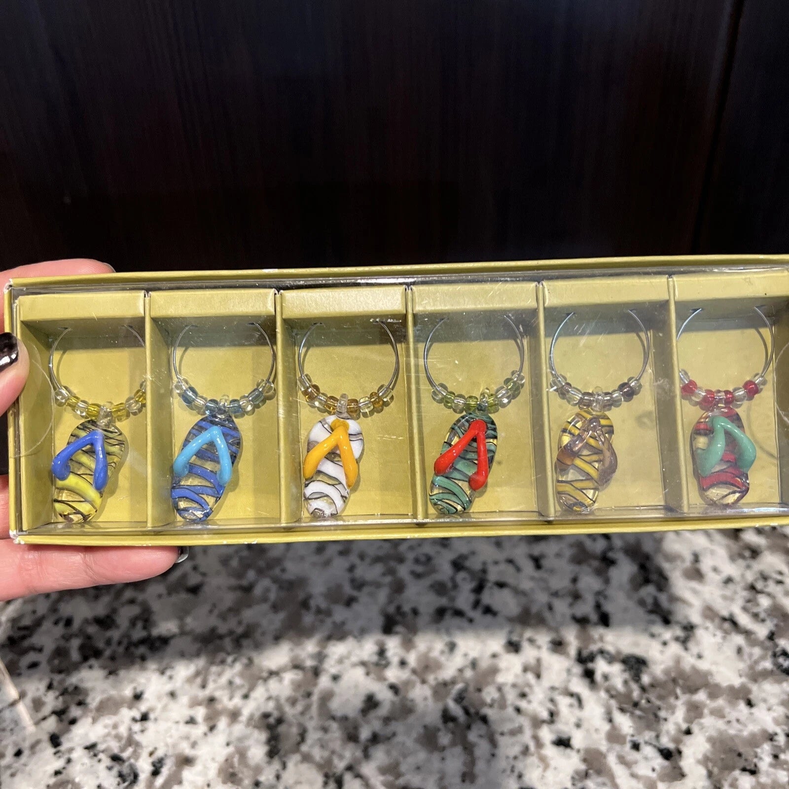 Pier 1 Set of 6 Colorful Slippers Drink Charms Wine Charms NEW | eBay