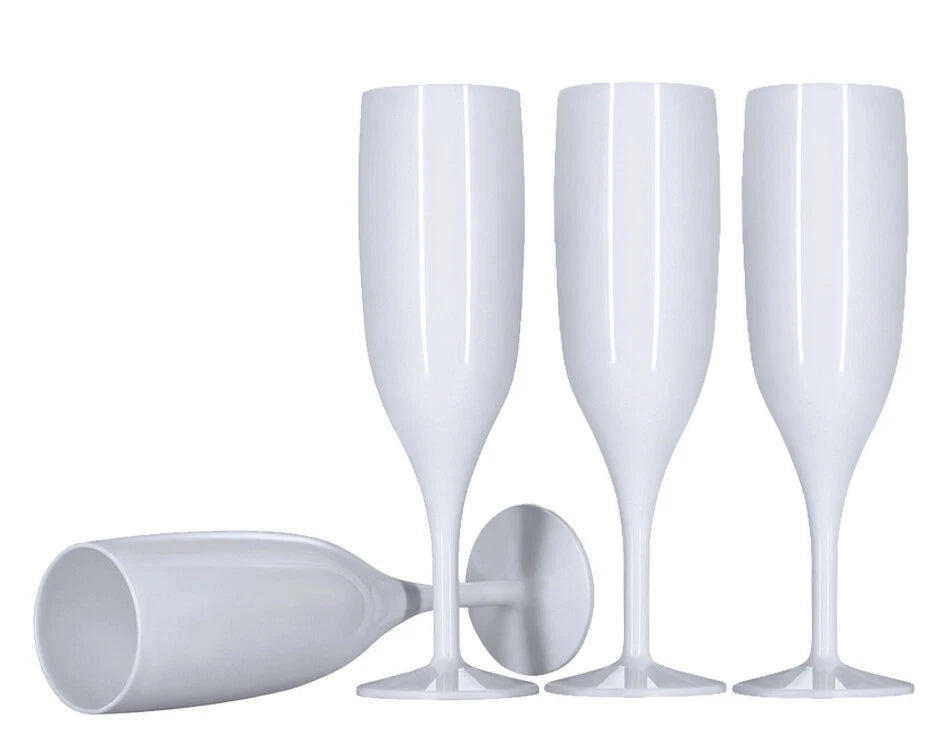 6 x White Plastic Champagne Flutes Reusable 175ml Prosecco Glasses Washable | eBay