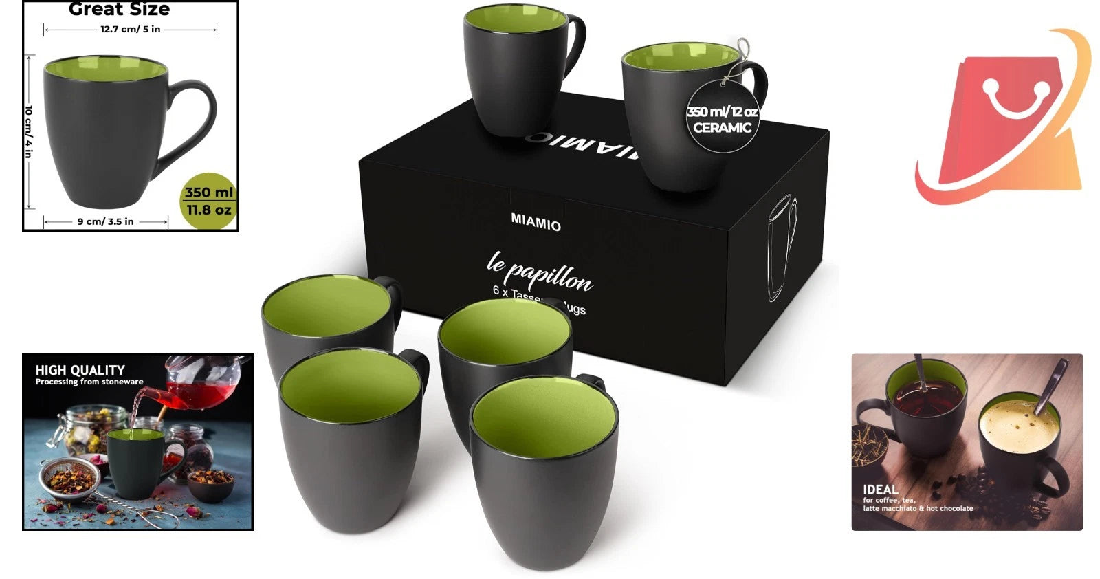 Set of 6 Stoneware Coffee Mugs 12 Oz Reusable Dishwasher Safe Modern Design | eBay