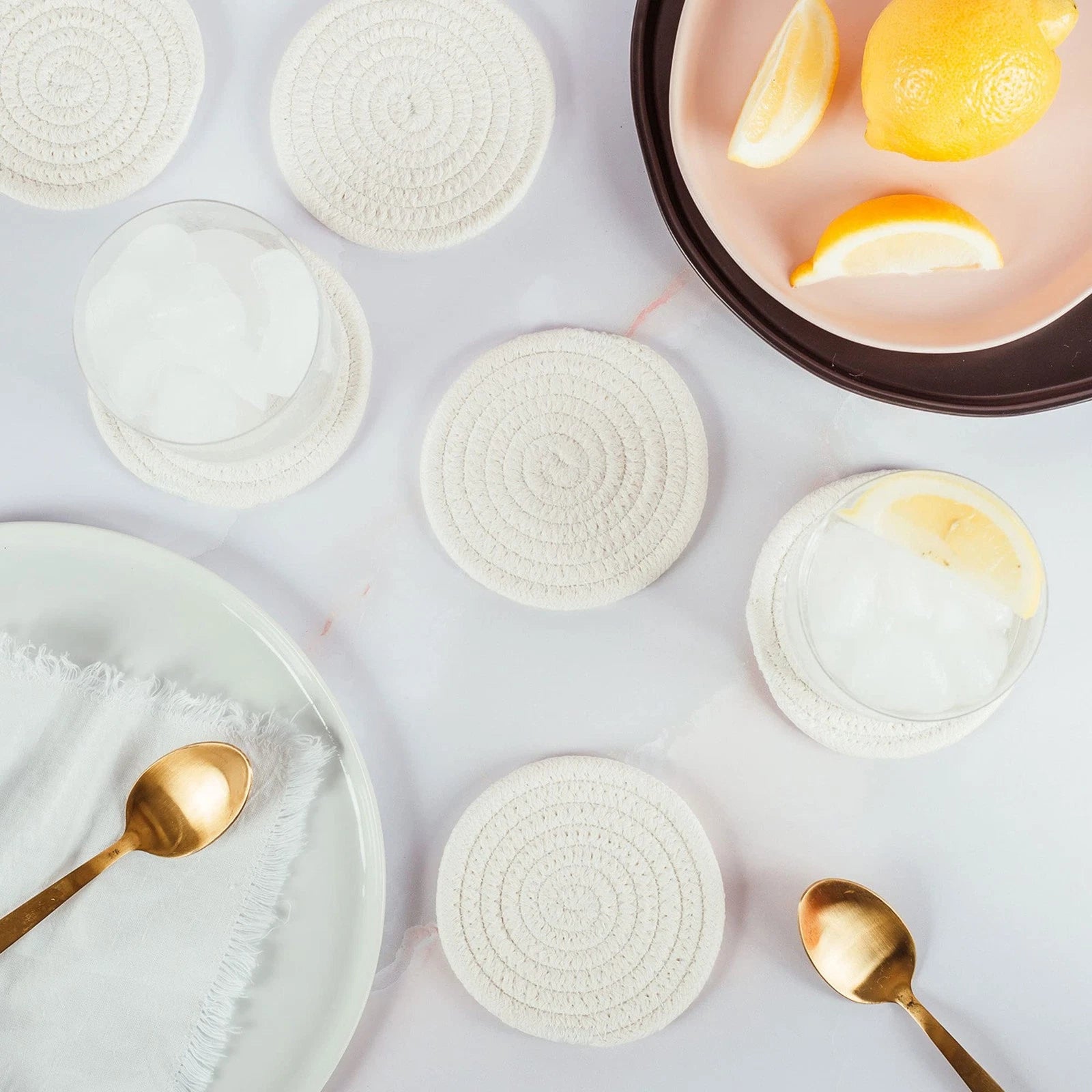 OrganiHaus Farmhouse Coasters Set of 6 White Aesthetic Boho Drink Coasters Ab... | eBay