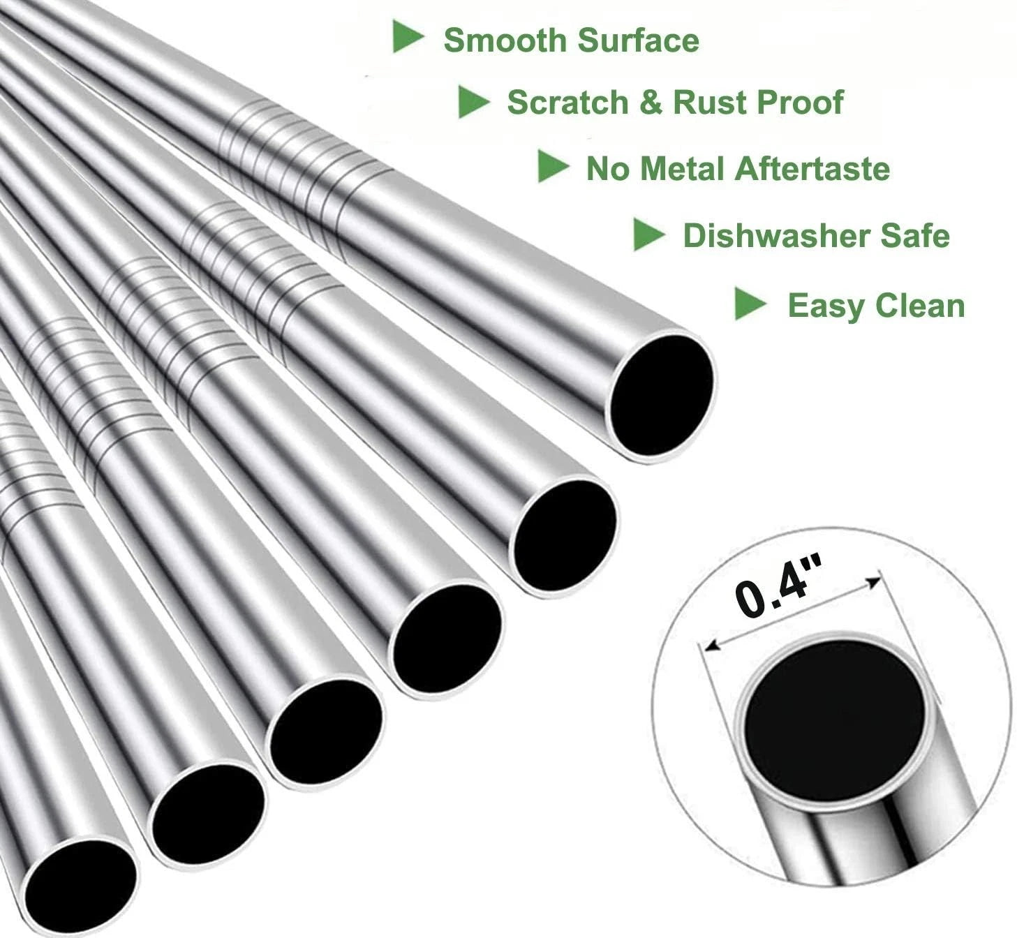 Durable 0.4'' Extra Wide Stainless Steel Drinking Straws - Set of 6 with Brush | eBay