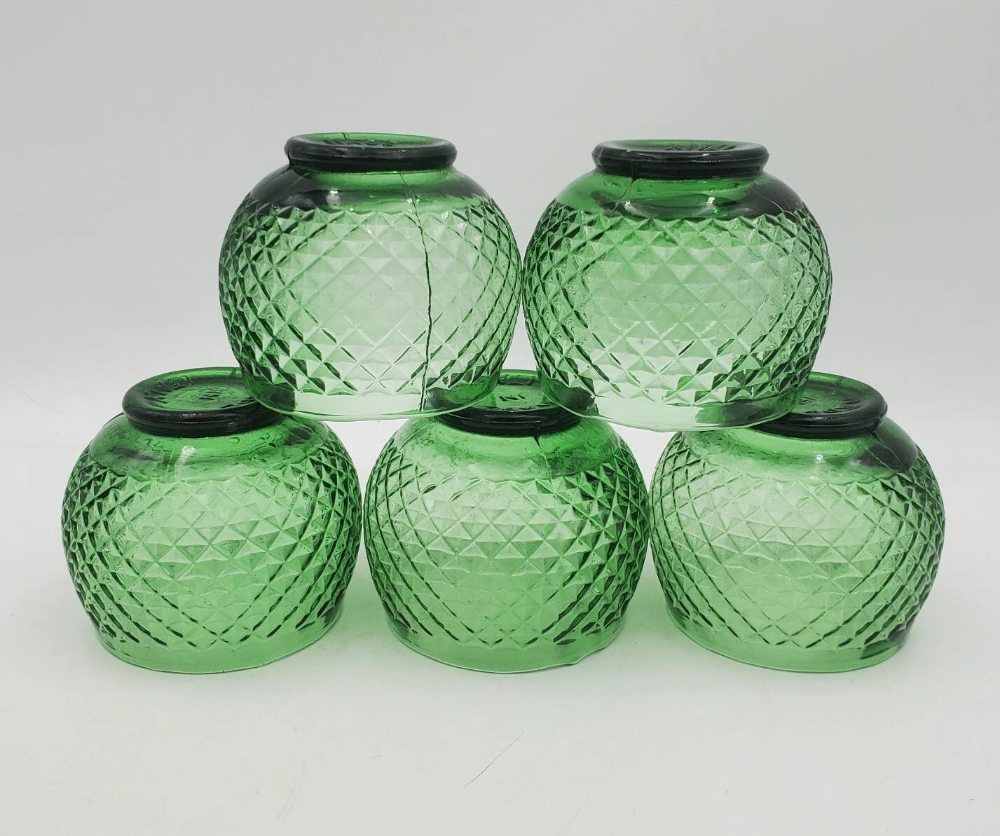 5 Vintage Empoli Diamond Point Glass Green Roly Poly Tumbler Italy Rare Italian | eBay