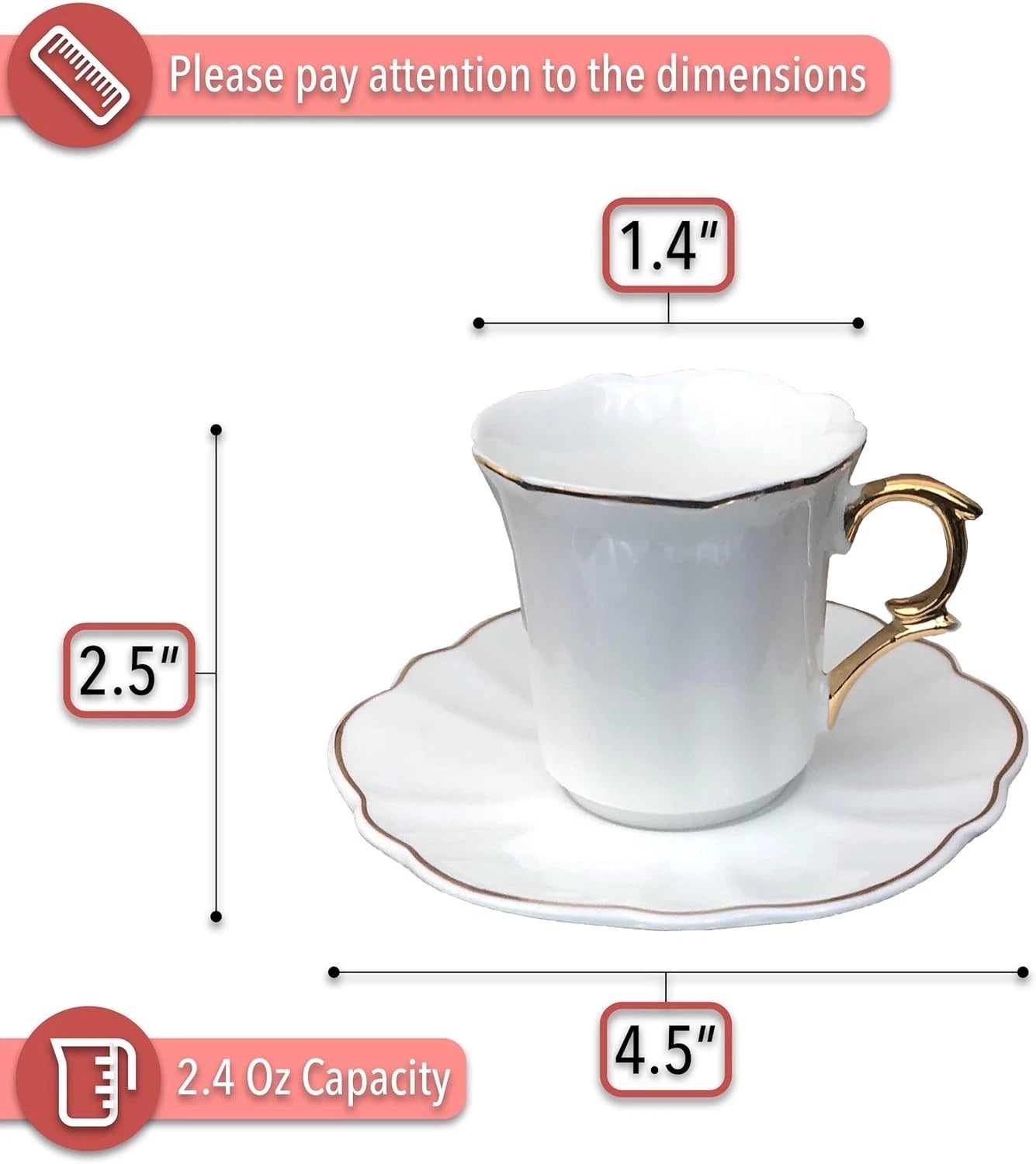 Brew To A Tea White Espresso Cups with Saucers, Set of 6 (2.4 6, | eBay