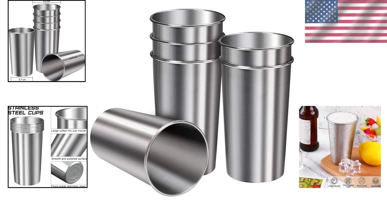 Shatterproof 20 oz Stainless Steel Drinking Cups - Eco-Friendly & Reusable | eBay