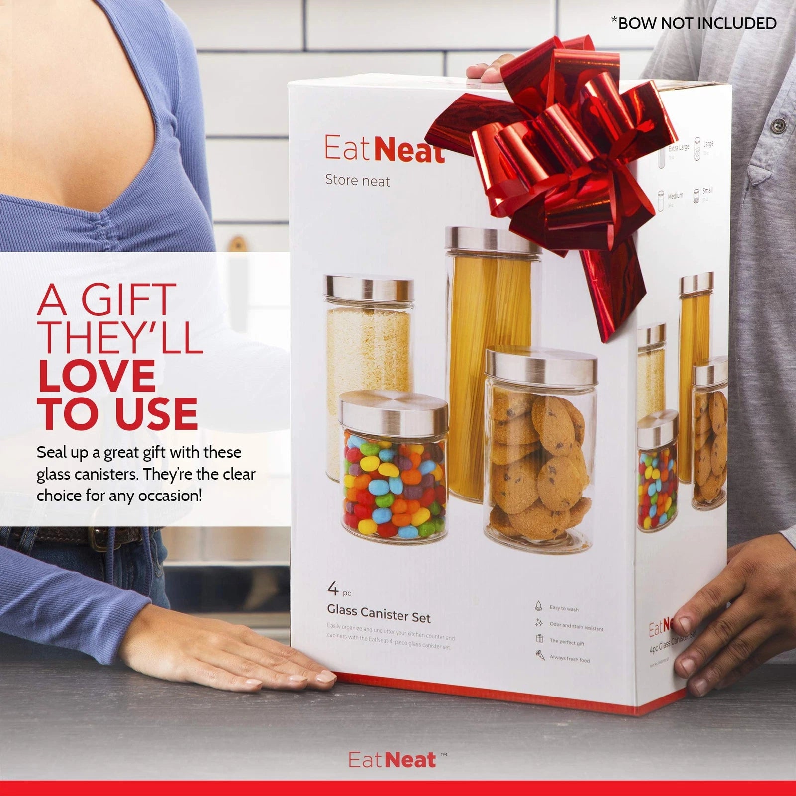 Set of 4 Glass Canisters with Stainless Steel Lids - Sleek Airtight Storage | eBay