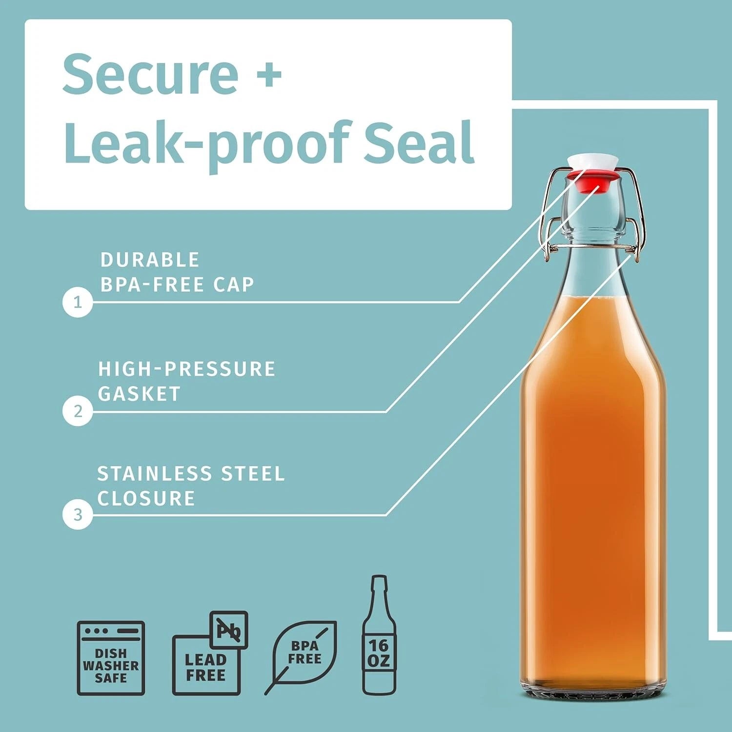 Elegant 16oz Clear Glass Bottles with Caps & Labels - Perfect for Home Brewing | eBay