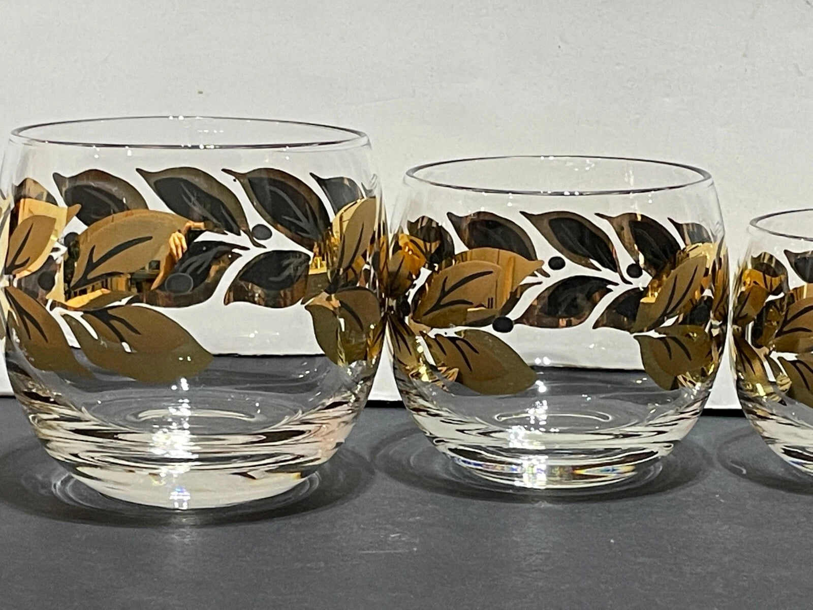 Six (6) Federal Roly Poly Gold and Black Leaves Glasses - Three Different Sizes | eBay
