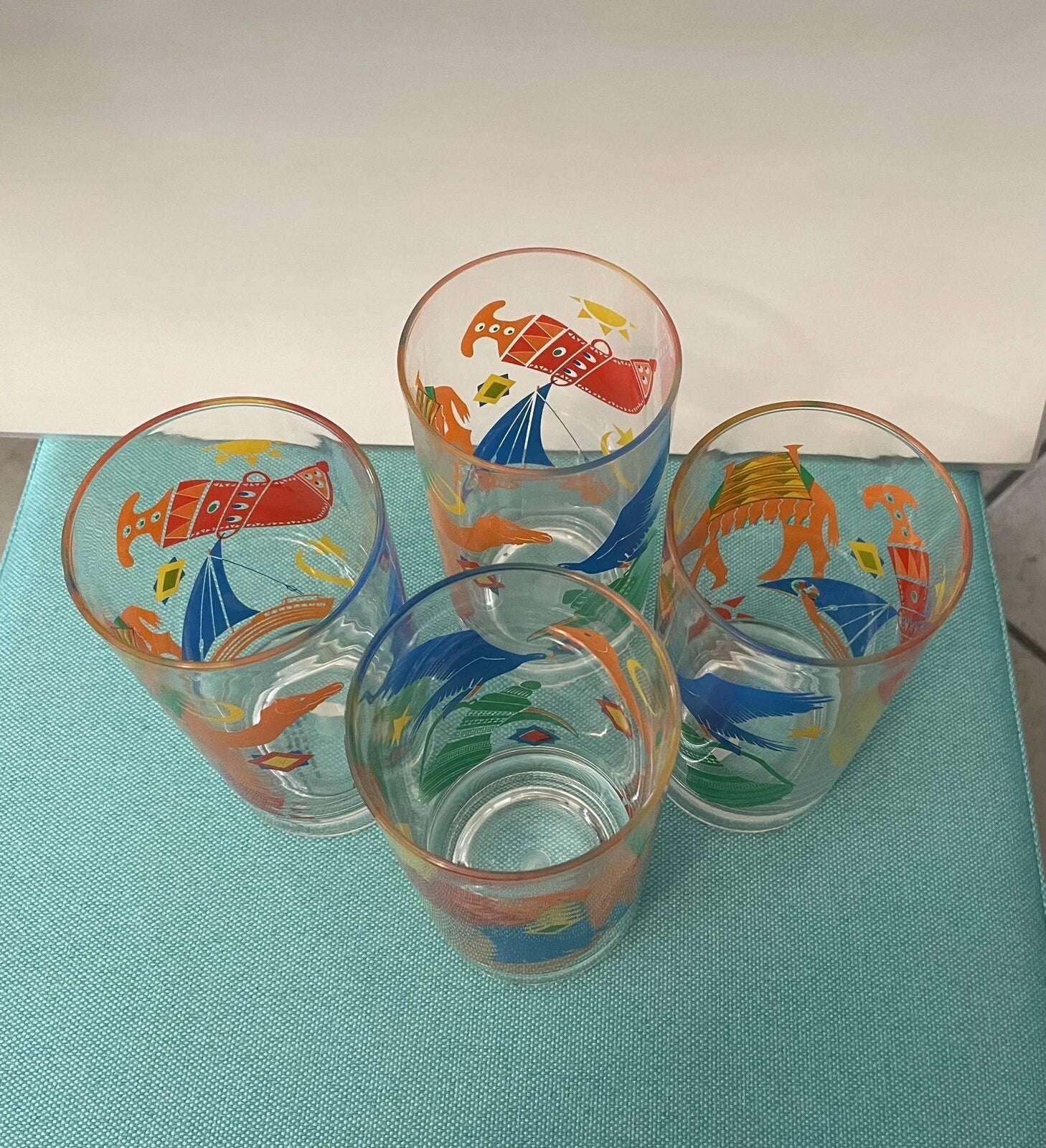 Four Arab Motifs Shatterproof Glasses Acrylic Camel, Hawk, Moon, Arabia | eBay