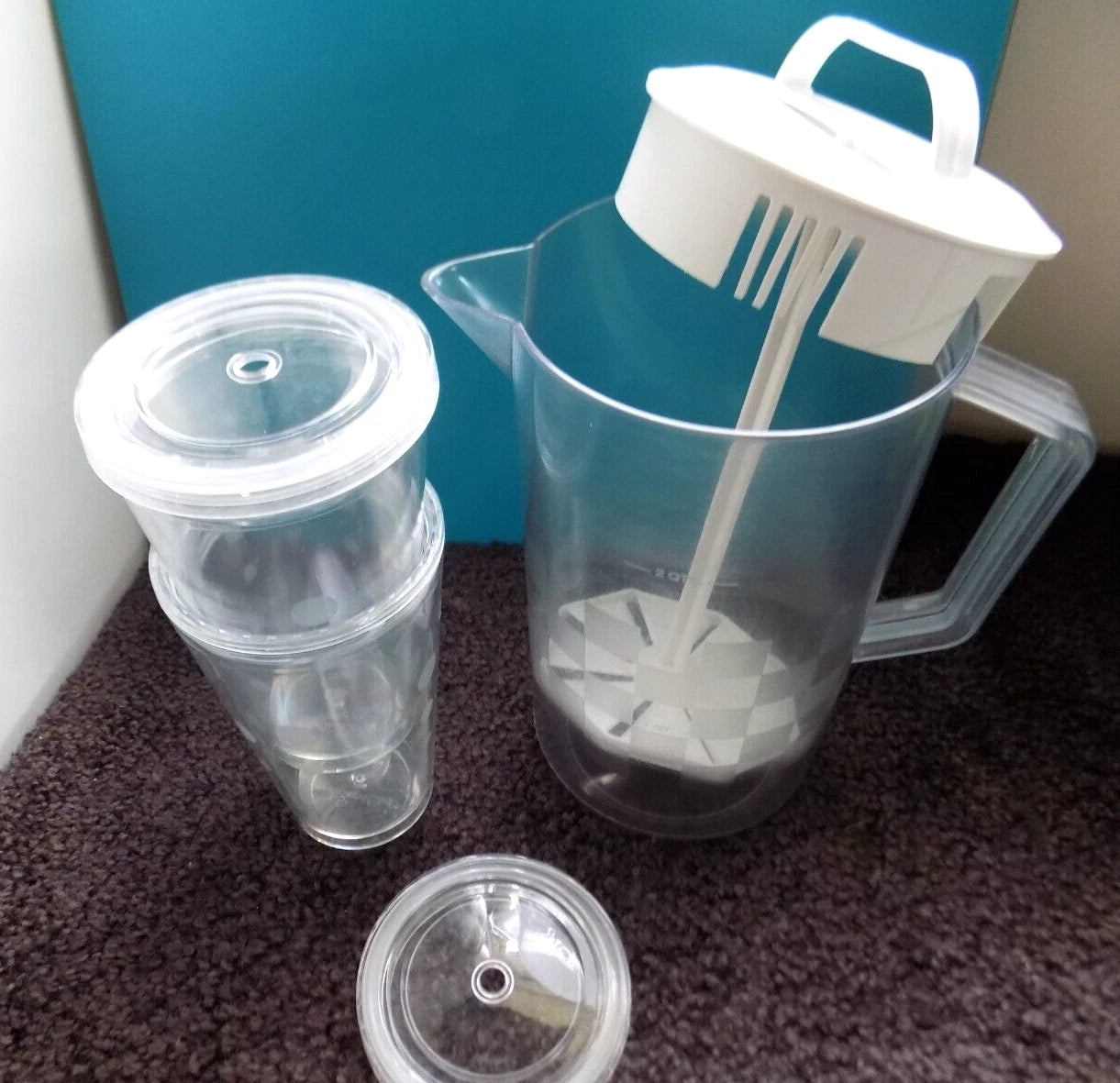 Pampered Chef Lot ~ Quick Stir Pitcher & 2 Double Wall Tumblers, Straw Lids | eBay