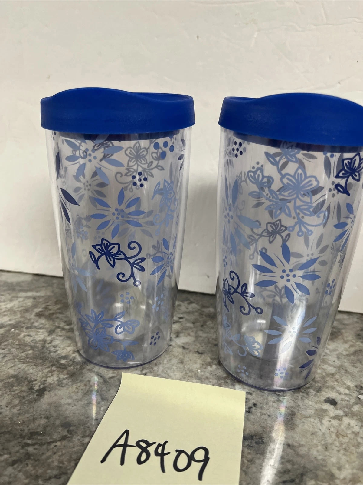 Temp-tations 14oz Tumbler Cup Blue Flower Pattern Floral Lace | eBay