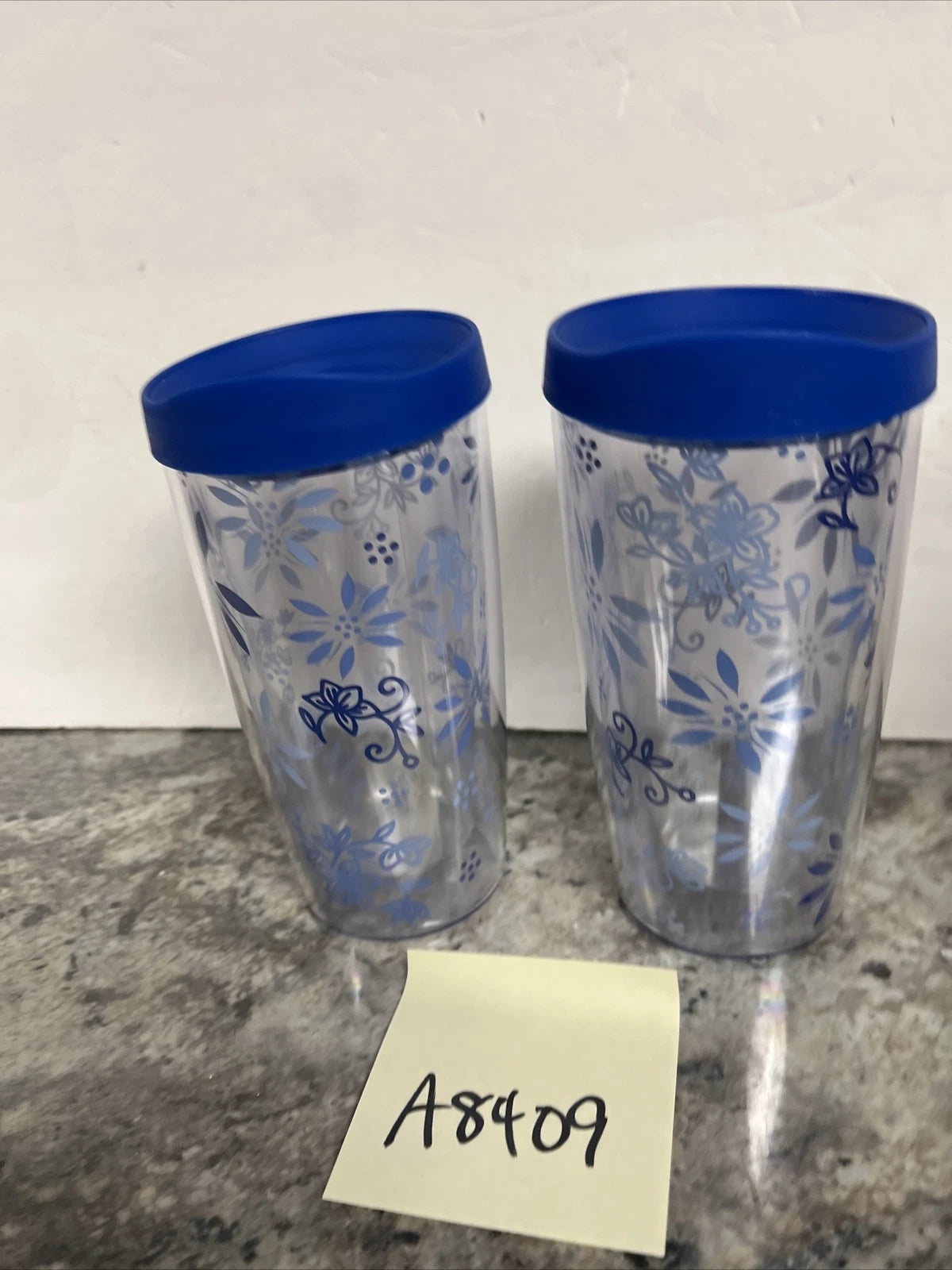 Temp-tations 14oz Tumbler Cup Blue Flower Pattern Floral Lace | eBay