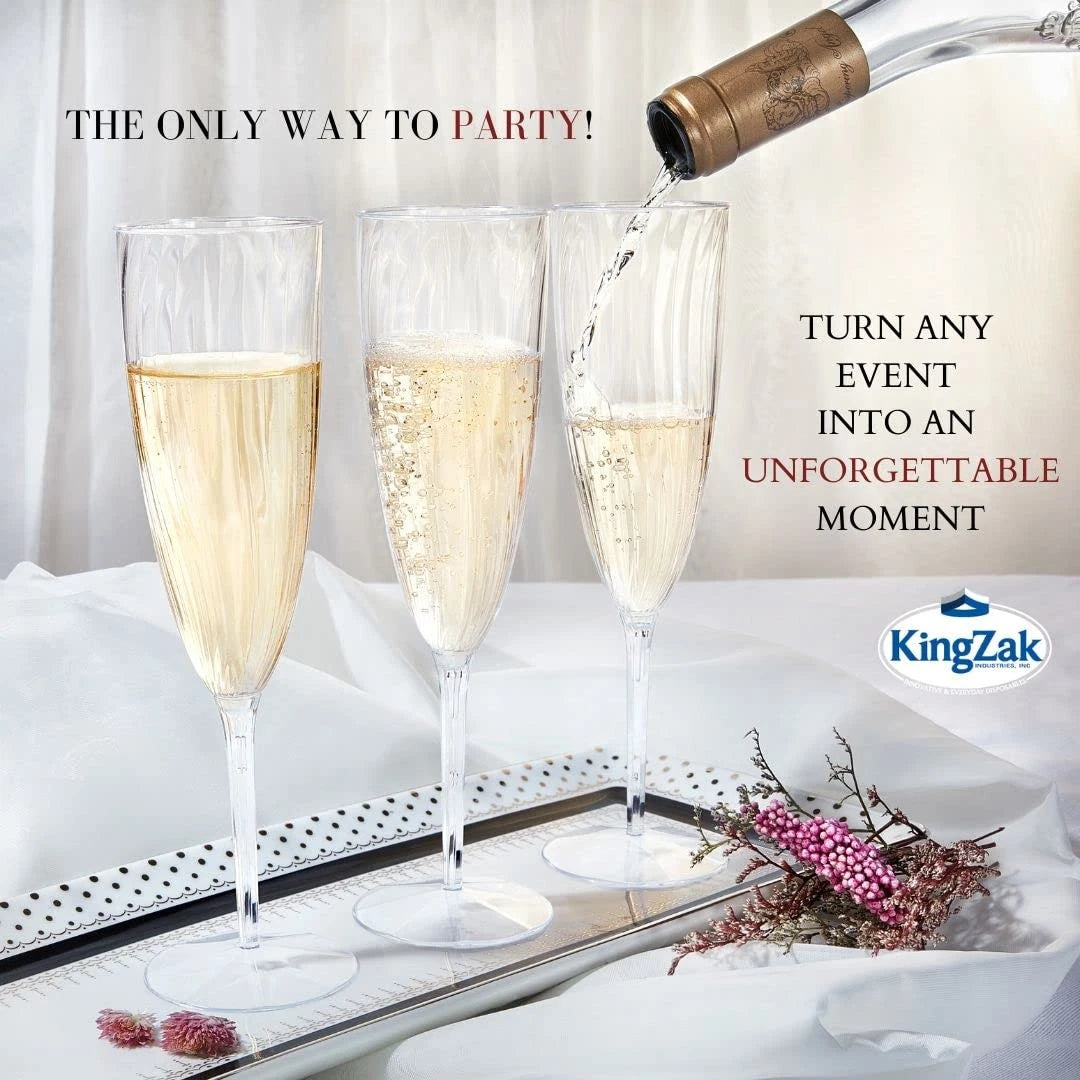 96 Count Premium Champagne Flutes 6 oz. Clear Hard Plastic 1-Piece Disposable... | eBay